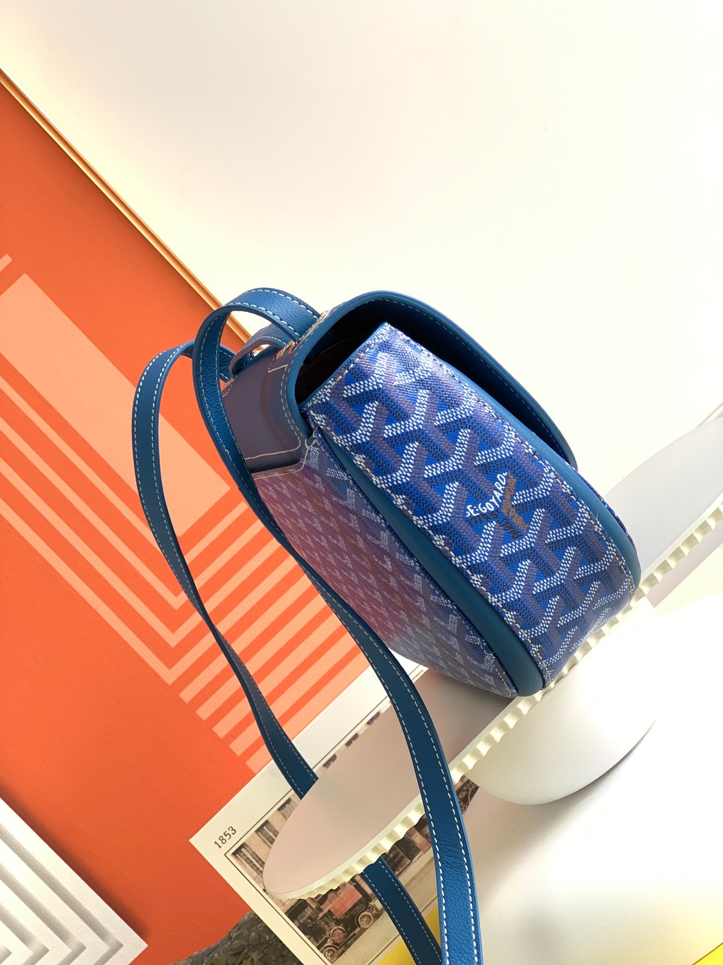 Gogy Elegant Blue Chevron Print Leather Crossbody Shoulder Bag