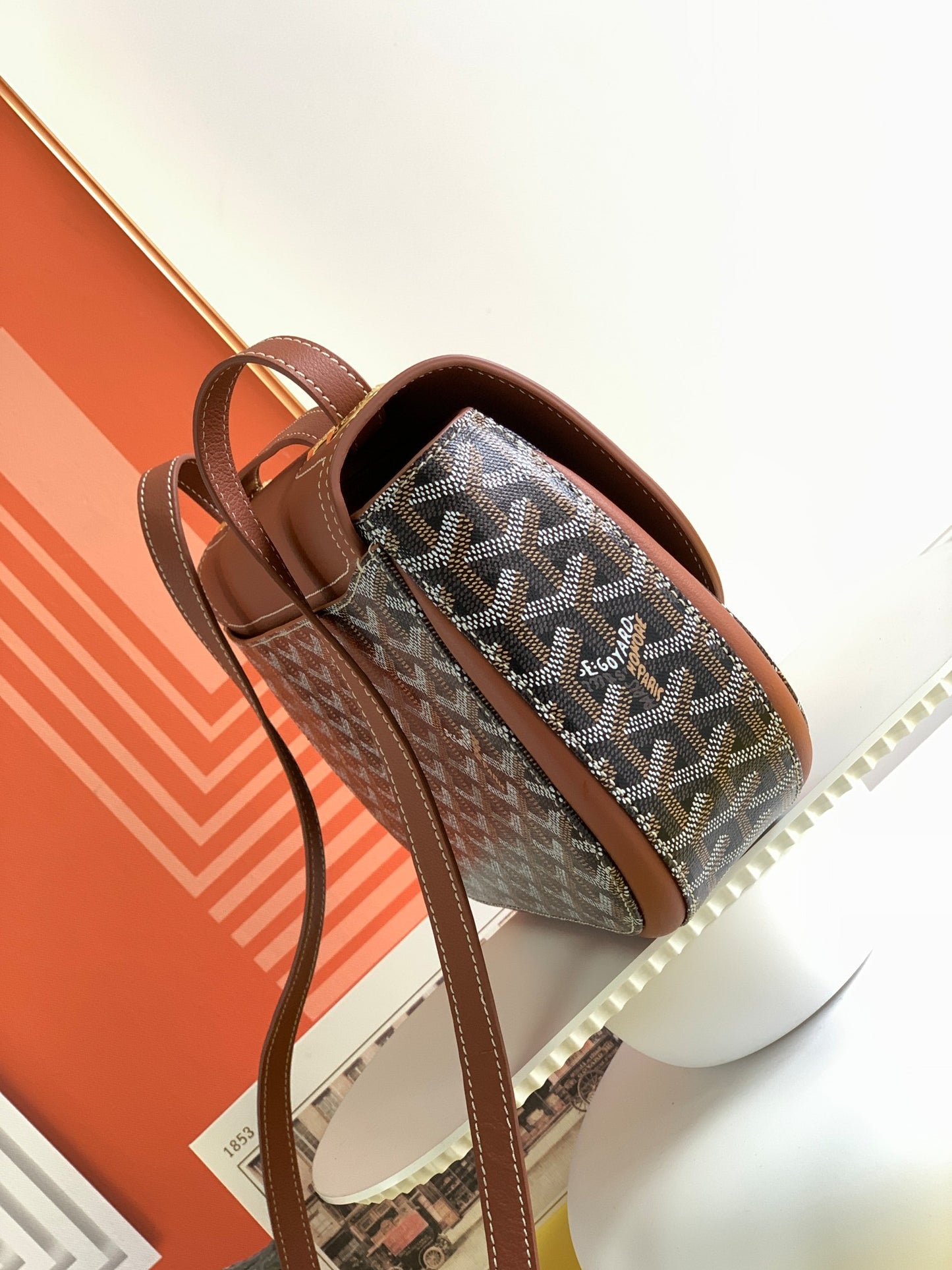 Gogy Vintage Chevron Pattern Brown Leather Crossbody Shoulder Bag
