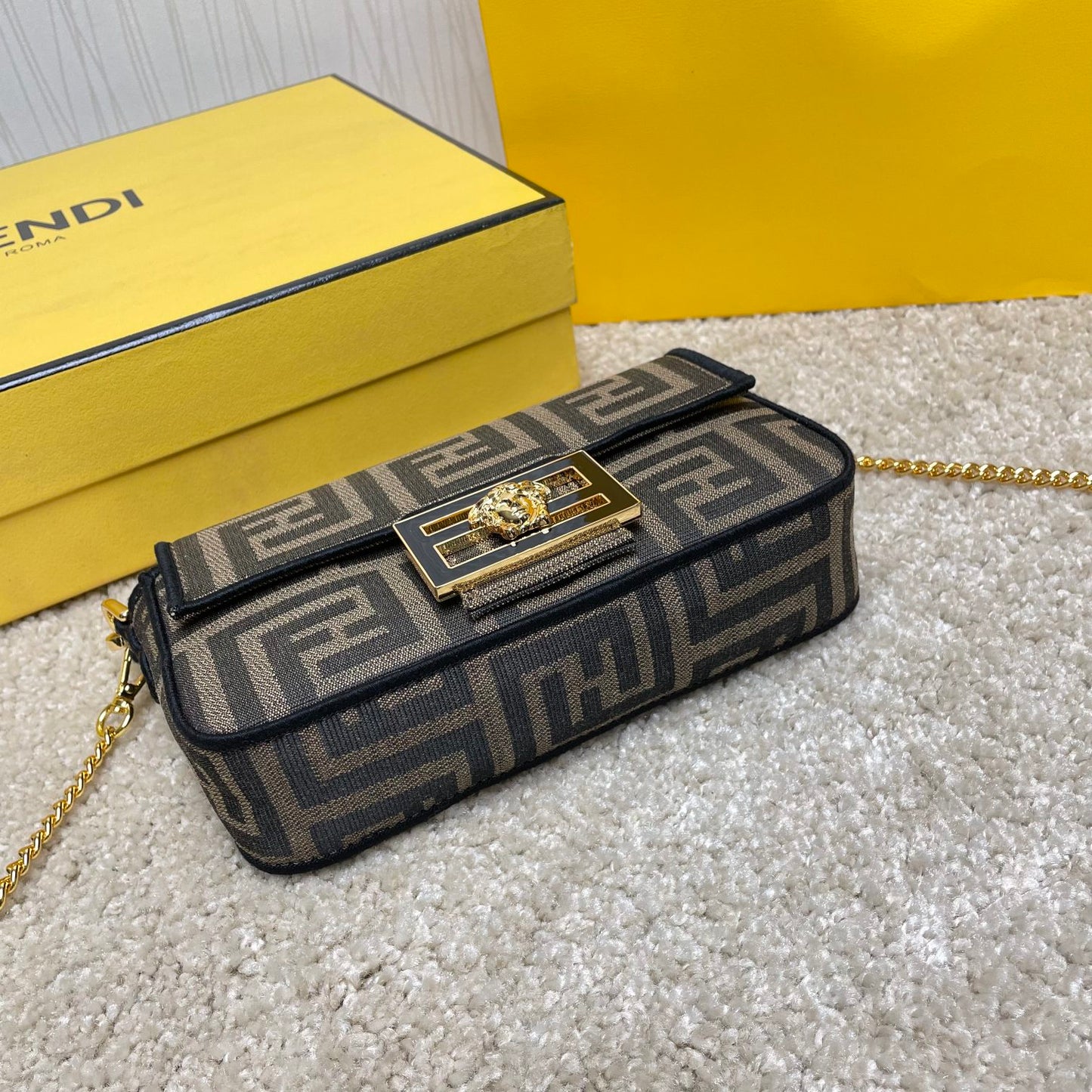 Fendace Baguette Bag - Fendi x Versace Collaboration - Small Brown Monogram Canvas