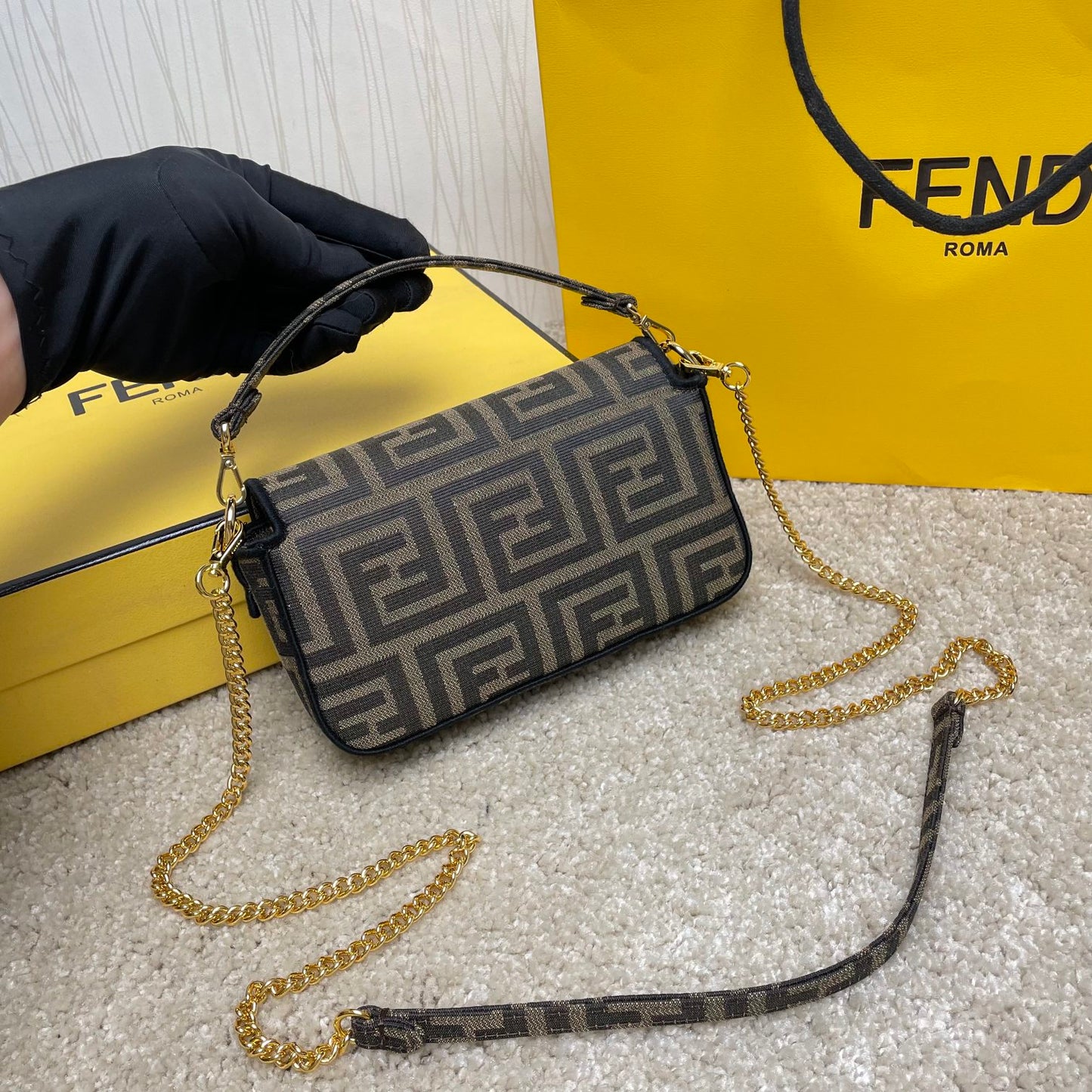 Fendace Baguette Bag - Fendi x Versace Collaboration - Small Brown Monogram Canvas