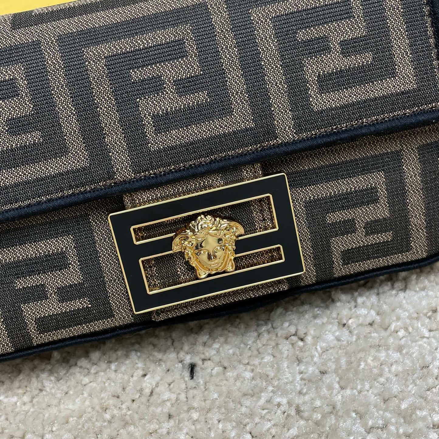 Fendace Baguette Shoulder Bag - Brown FF Monogram &amp; Medusa Gold Hardware