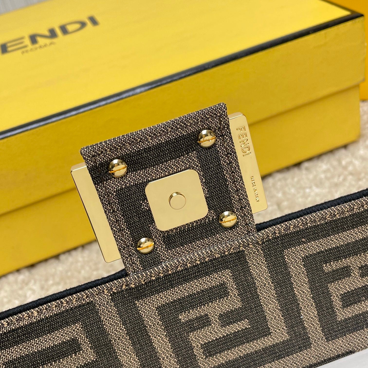 Fendace Baguette Shoulder Bag - Brown FF Monogram &amp; Medusa Gold Hardware