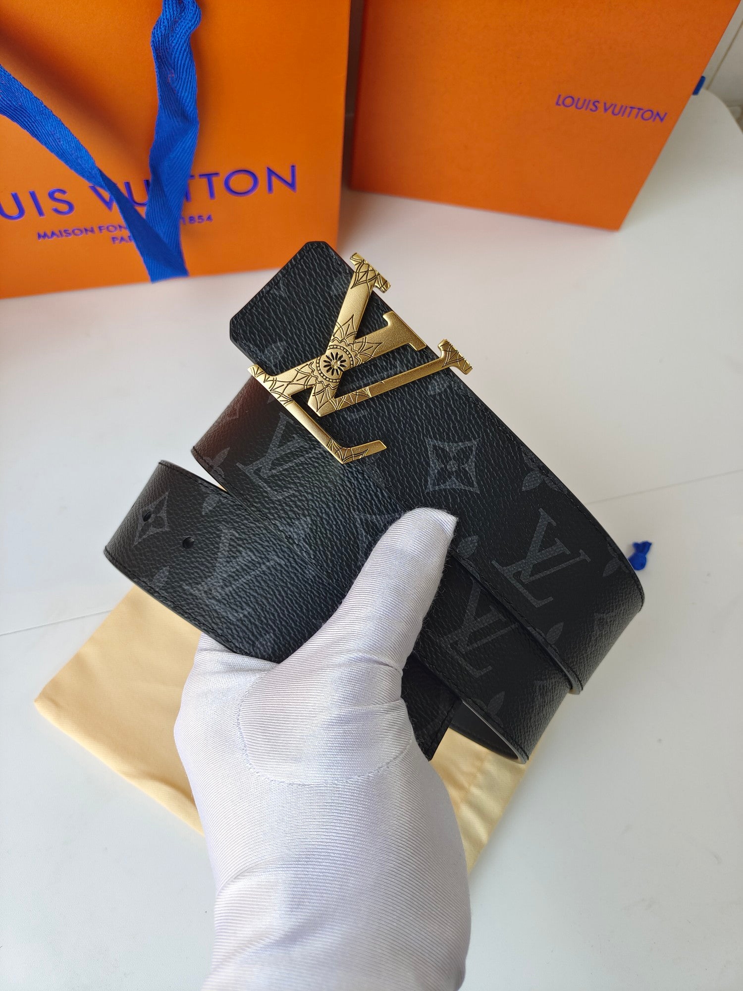 Louis Vuitton LV Initiales 40mm Belt Monogram Eclipse Canvas with Gold-Tone Buckle