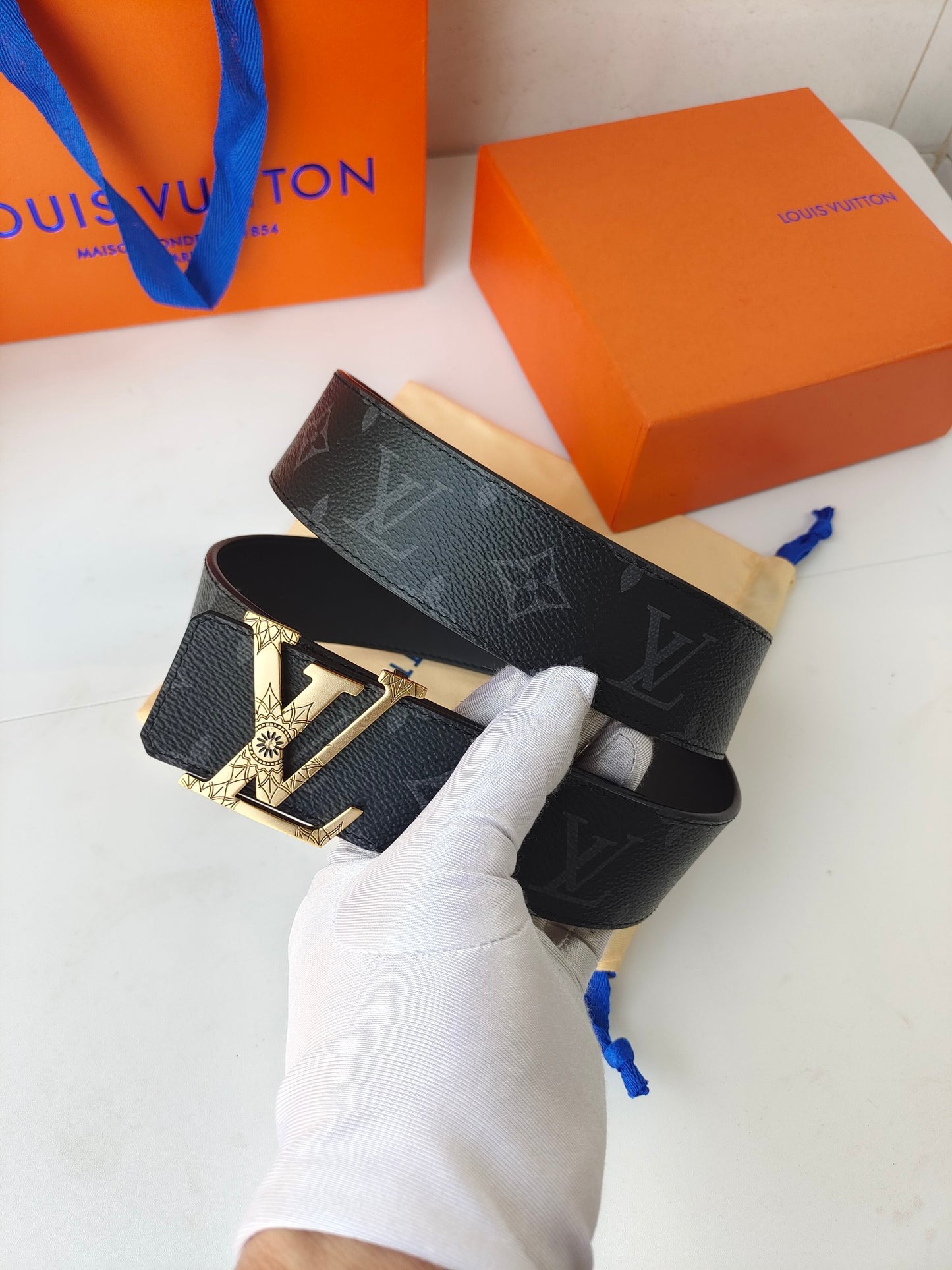 Louis Vuitton LV Initiales 40mm Belt Monogram Eclipse Canvas with Gold-Tone Buckle
