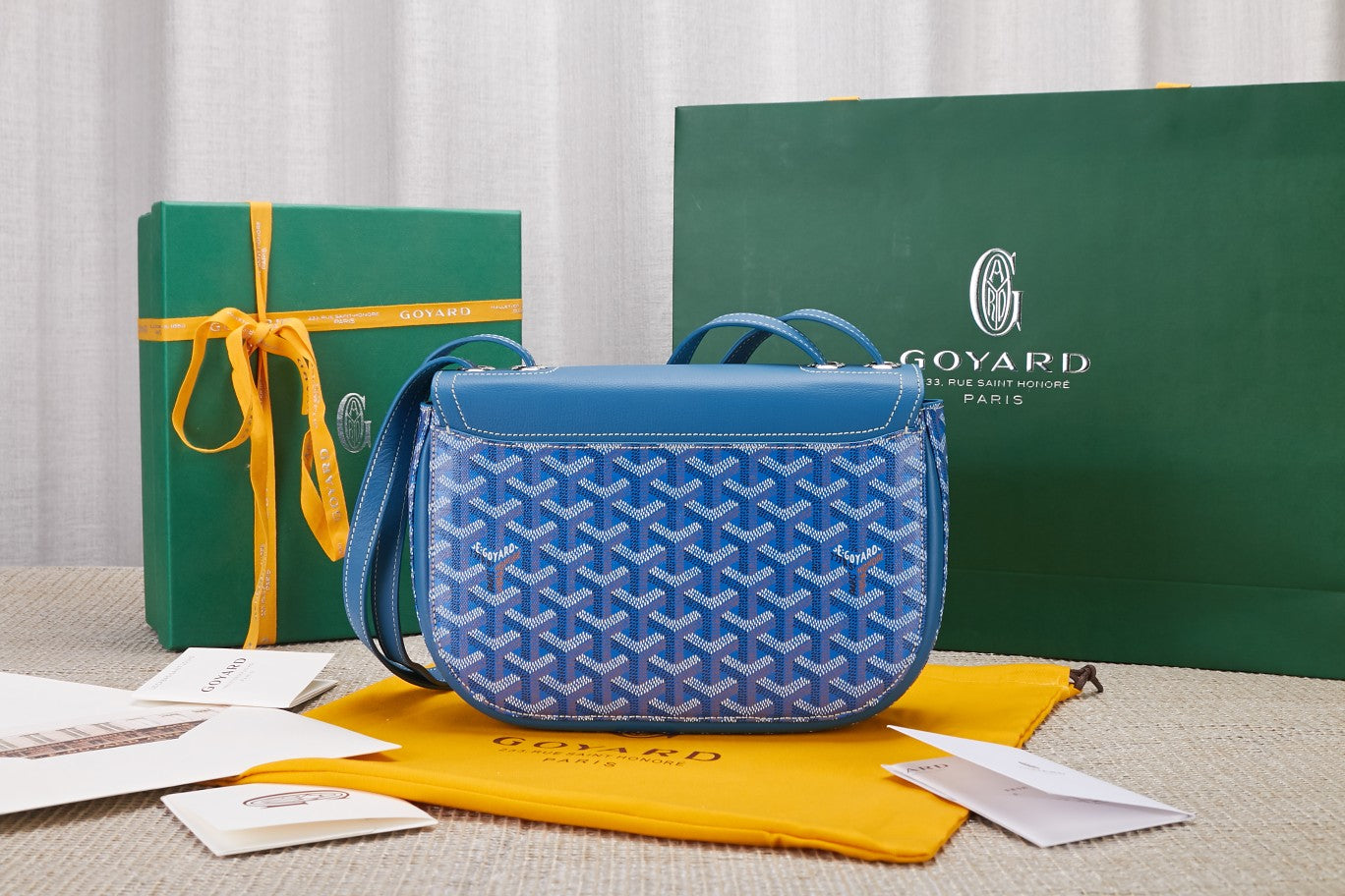 Gogy Blue Monogram Leather Crossbody Bag with Silver Clasp