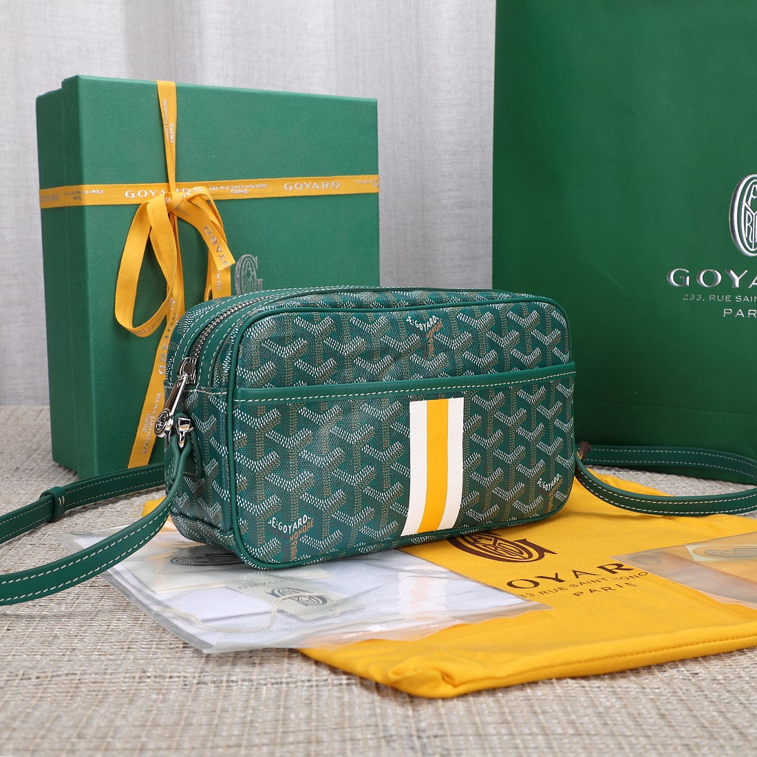 Gogy Green Chevron Print Crossbody Camera Bag with Stripe Accent