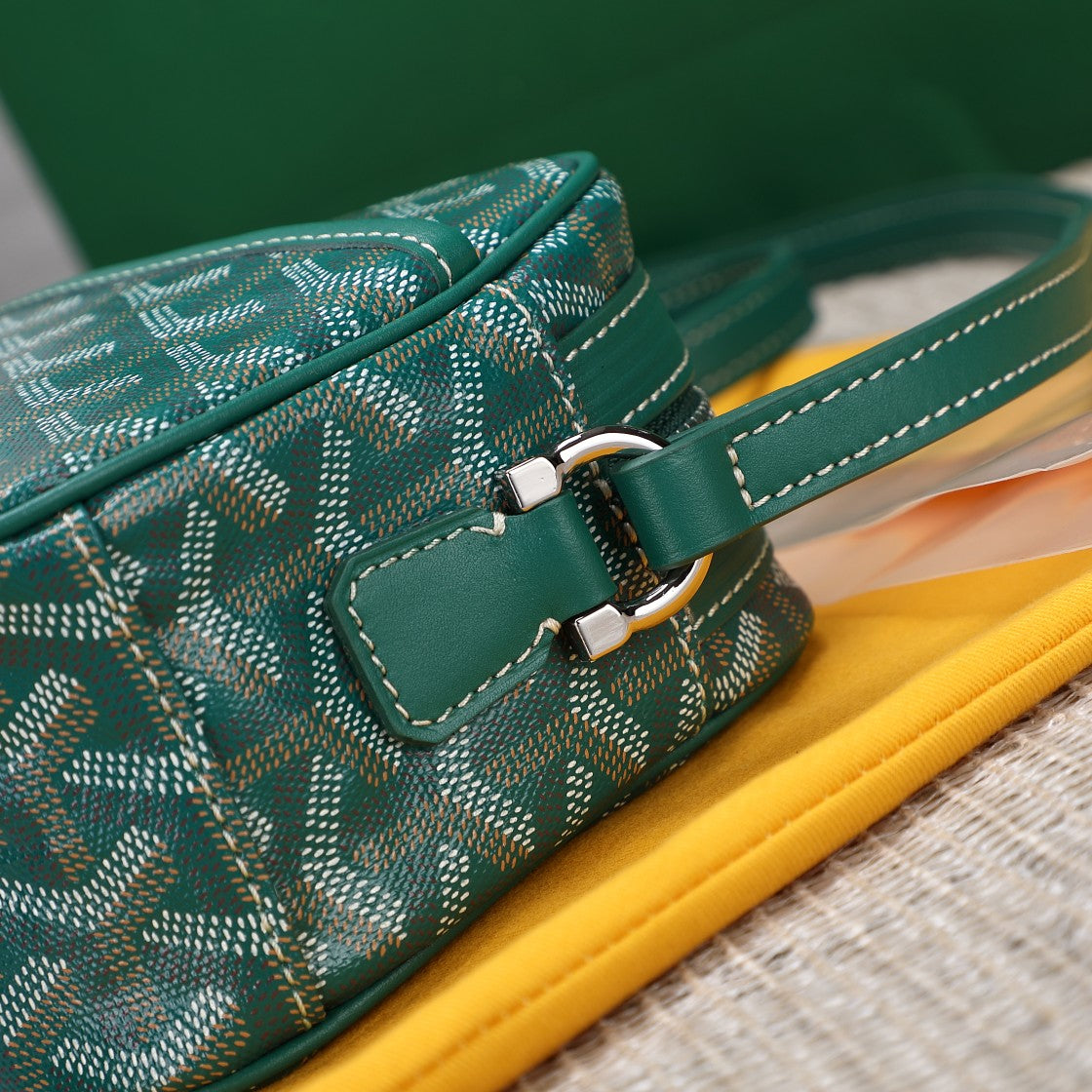 Gogy Green Chevron Print Crossbody Camera Bag with Stripe Accent