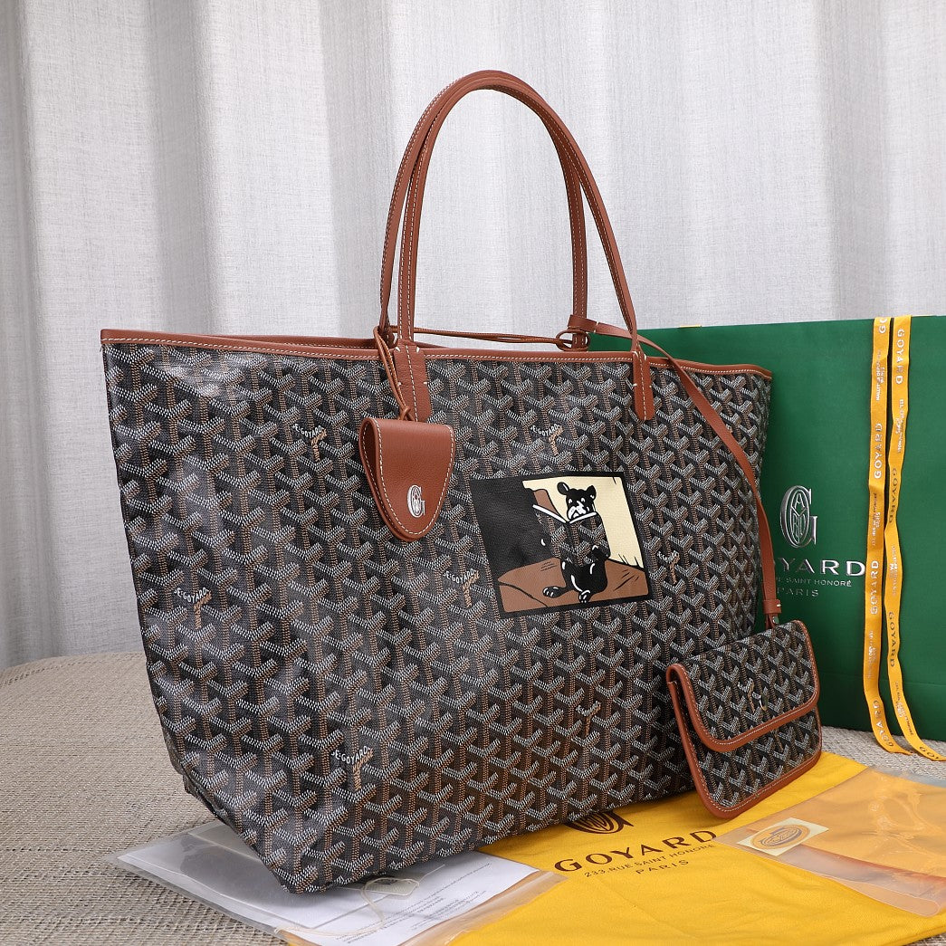 Gogy Classic Chevron Print Tote Bag with Cartoon Patch and Pouch