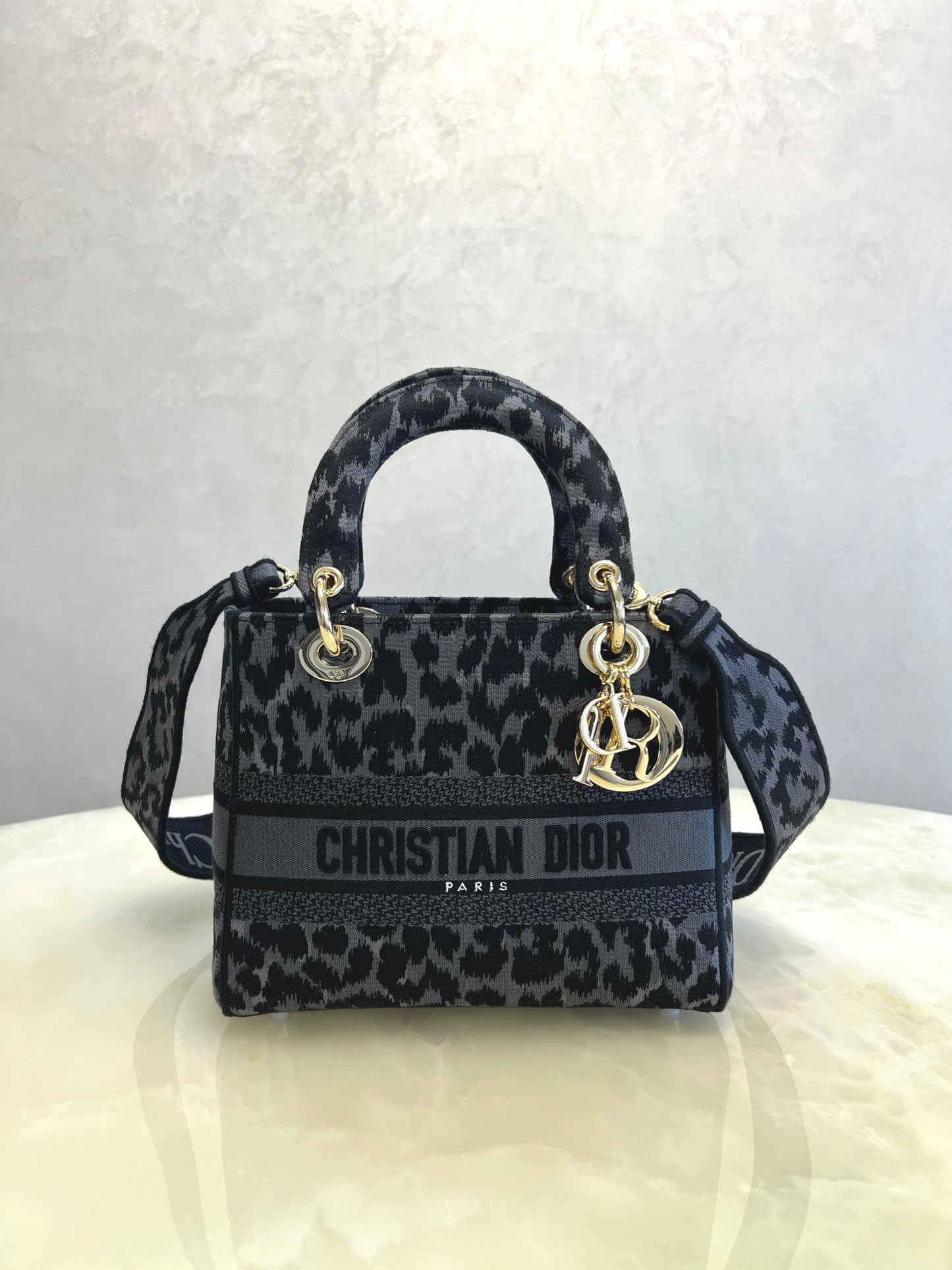 Christian Dior Lady D-Lite Bag - Gray Leopard Embroidery