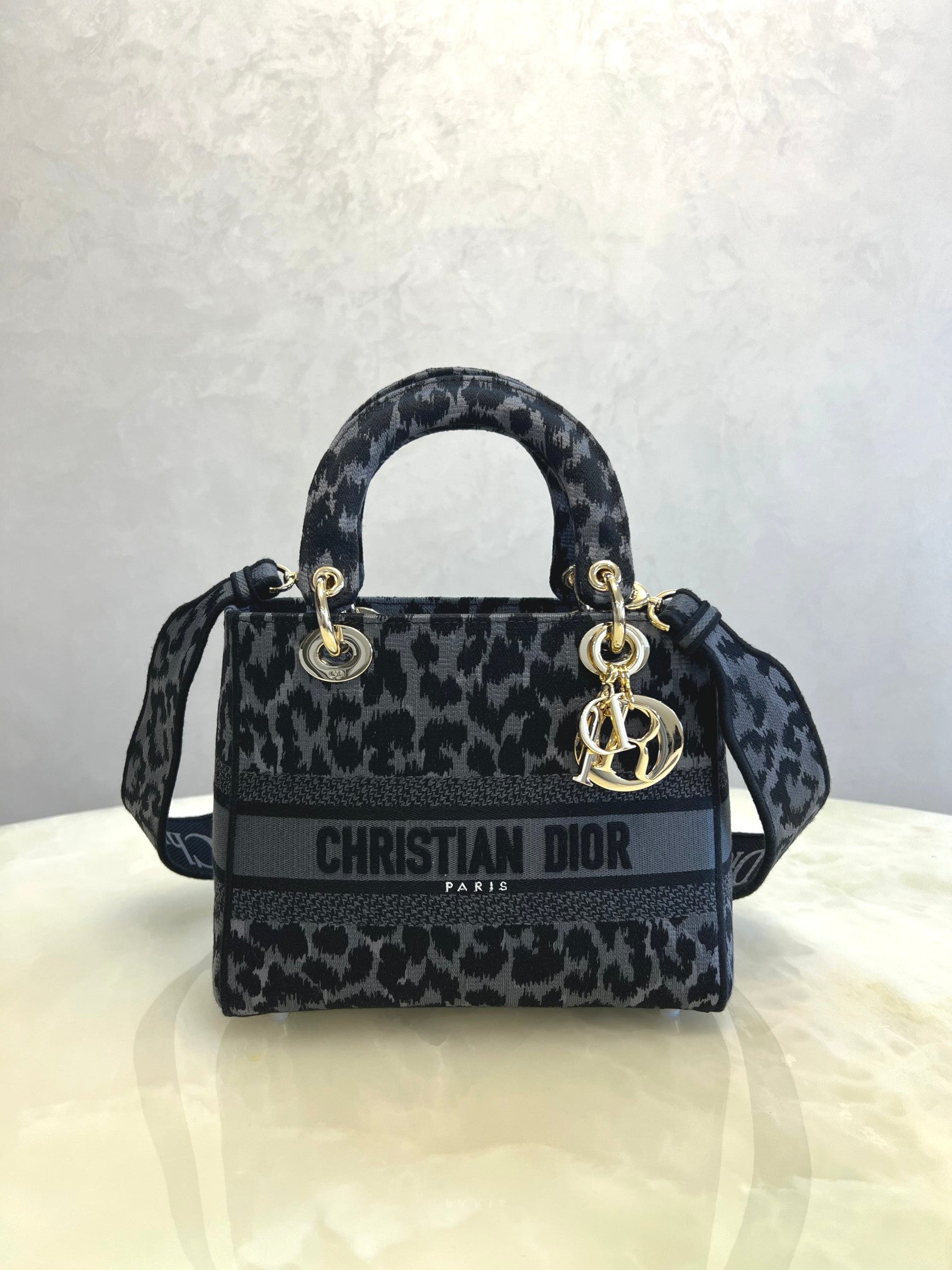 Christian Dior Lady D-Lite Bag - Gray Leopard Embroidery