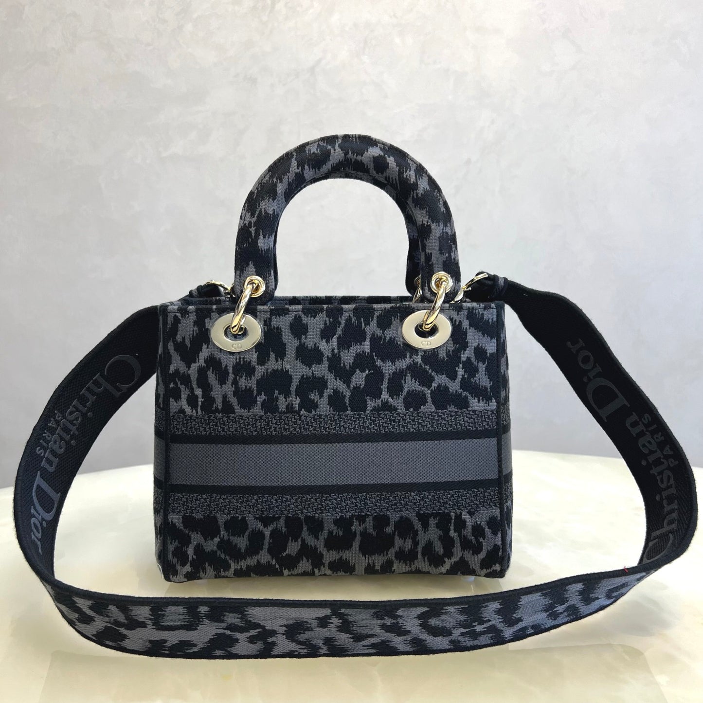 Christian Dior Lady D-Lite Bag - Gray Leopard Embroidery