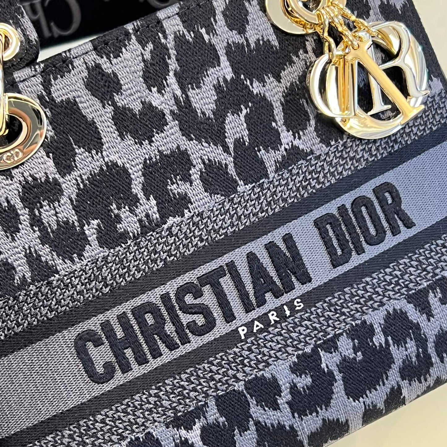 Christian Dior Lady D-Lite Bag - Gray Leopard Embroidery