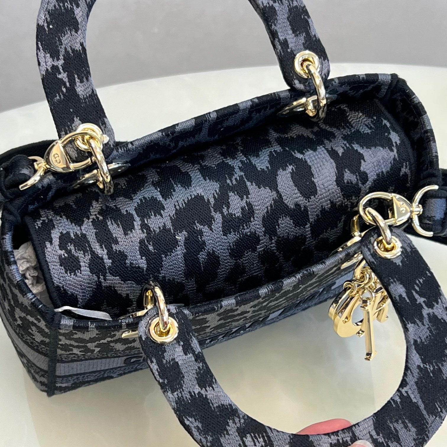 Christian Dior Lady D-Lite Bag - Gray Leopard Embroidery