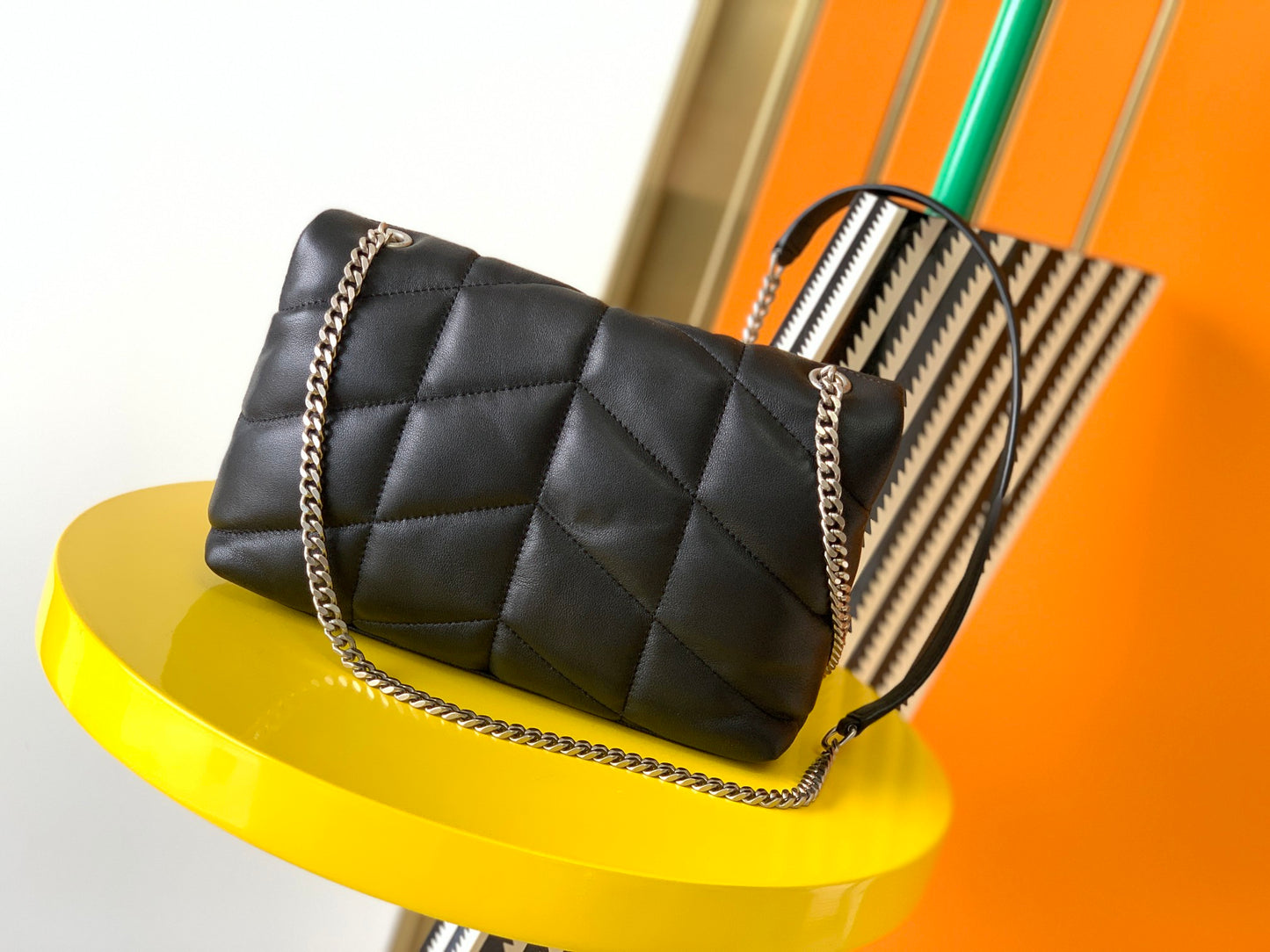 Saint Laurent Small Loulou Puffer Shoulder Bag in Black Quilted Lambskin