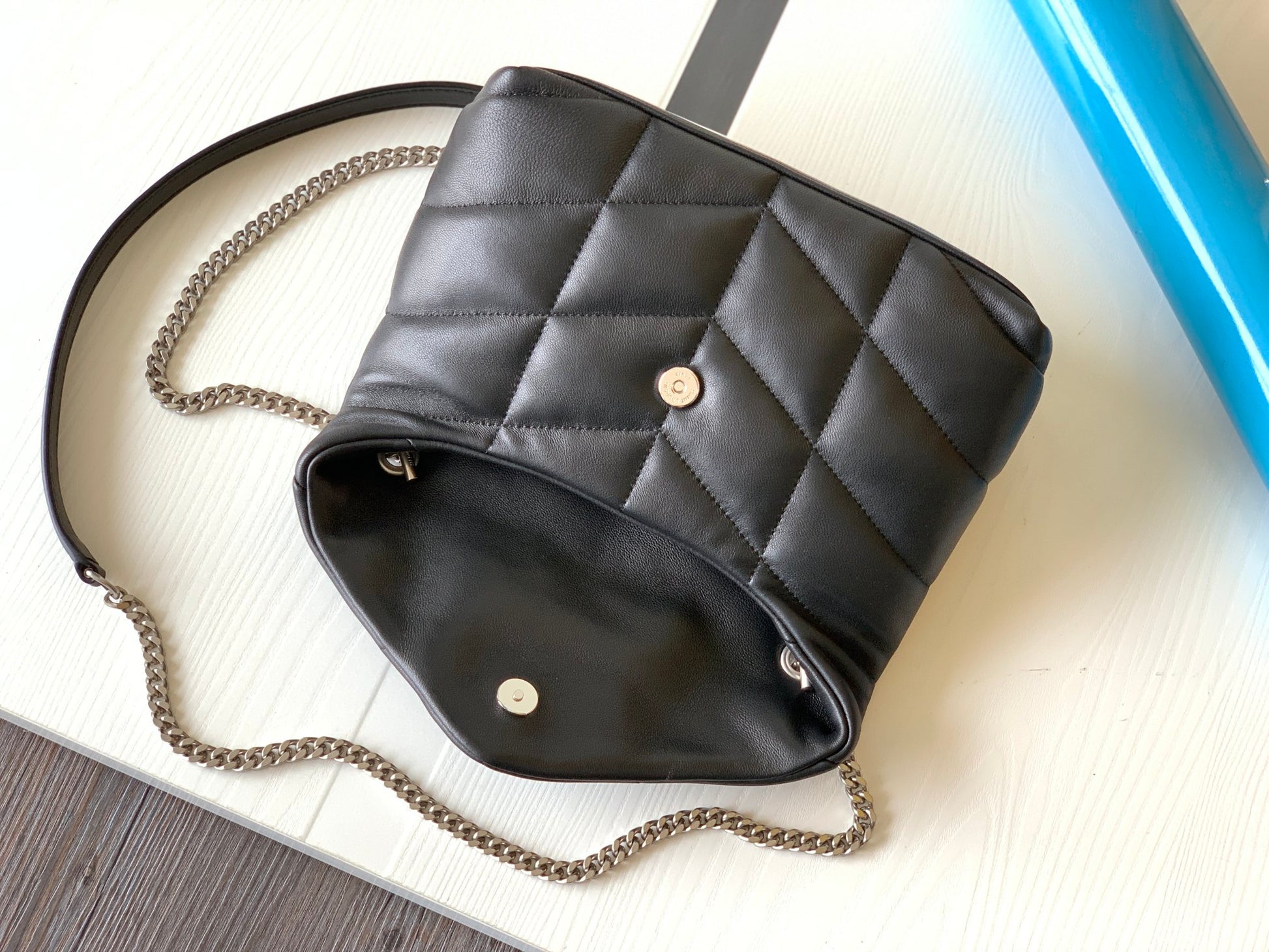 Saint Laurent Small Loulou Puffer Shoulder Bag in Black Quilted Lambskin