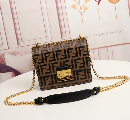 Fendi Kan I Small FF Monogram Shoulder Bag - Brown/Tobacco