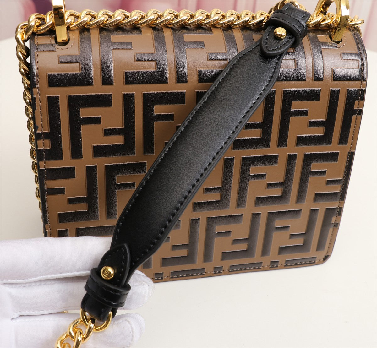 Fendi Kan I Small FF Monogram Shoulder Bag - Brown/Tobacco