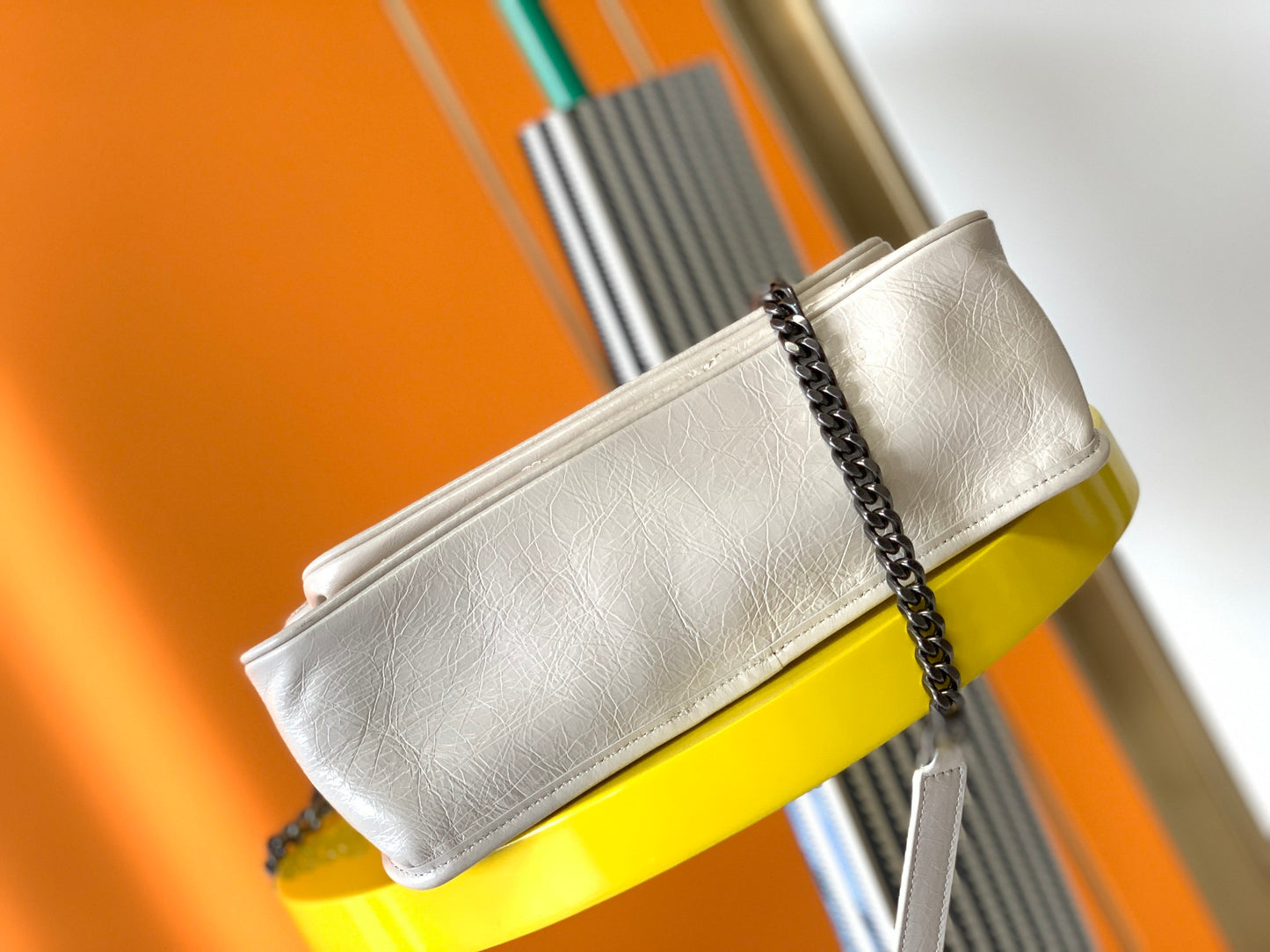 Saint Laurent Niki Medium Shoulder Bag in Crinkled Vintage Leather - Cream