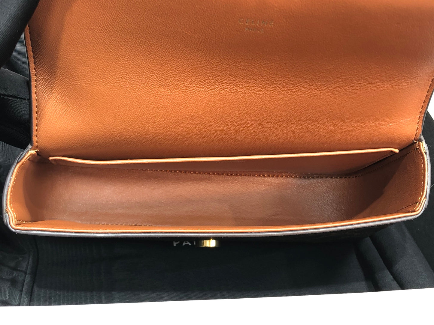 Celine Triomphe Shoulder Bag in Triomphe Canvas with Chain - Black and Tan