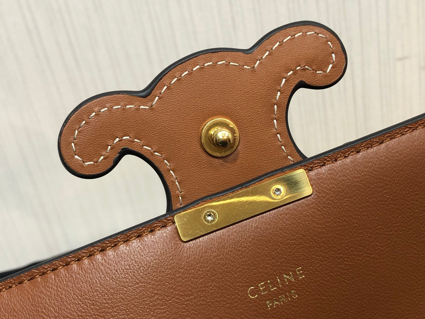 Celine Triomphe Shoulder Bag in Triomphe Canvas with Chain - Black and Tan