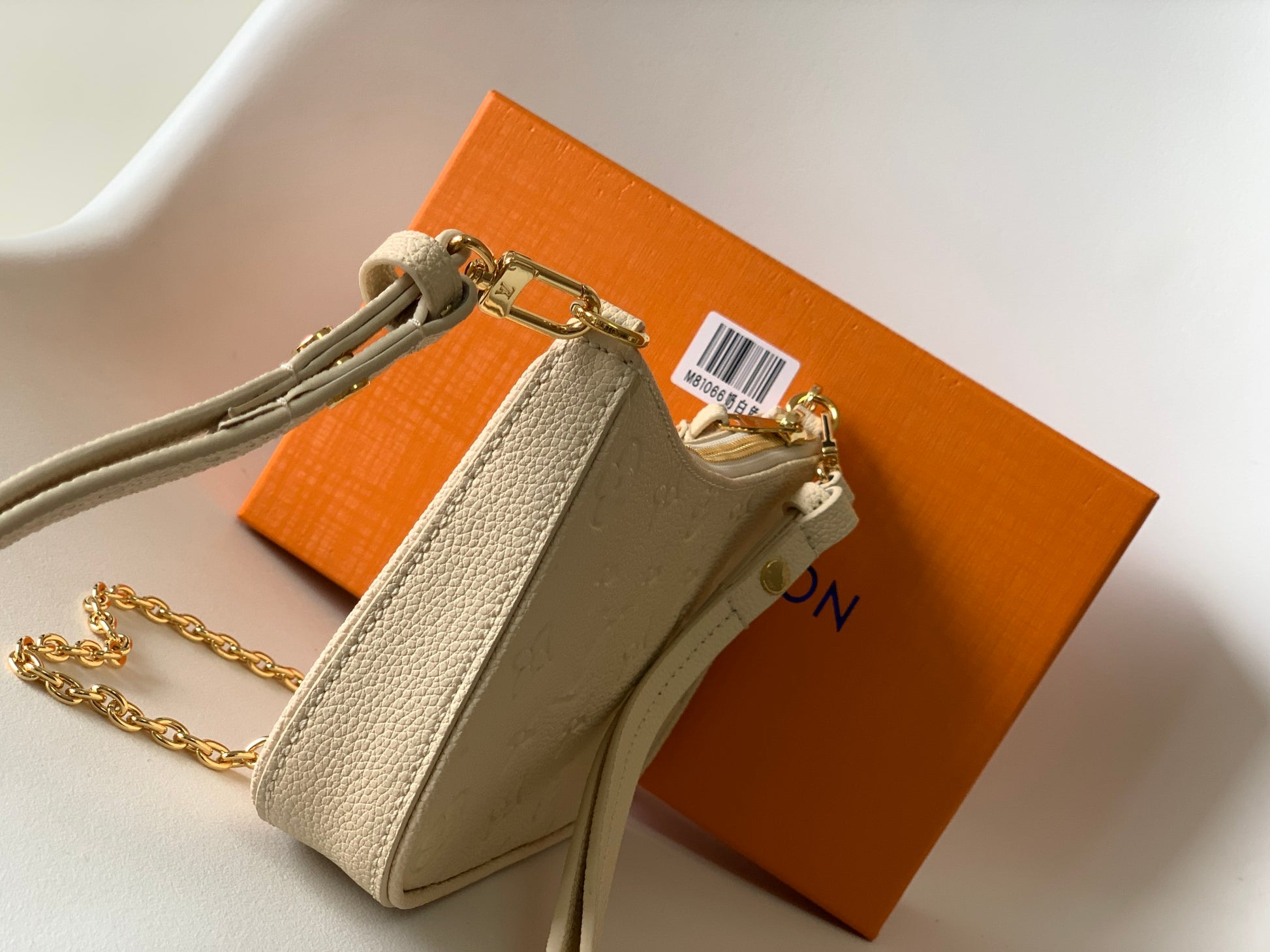 Women's Floral Embossed Cream Shoulder Bag with Gold-Tone Chain Strap