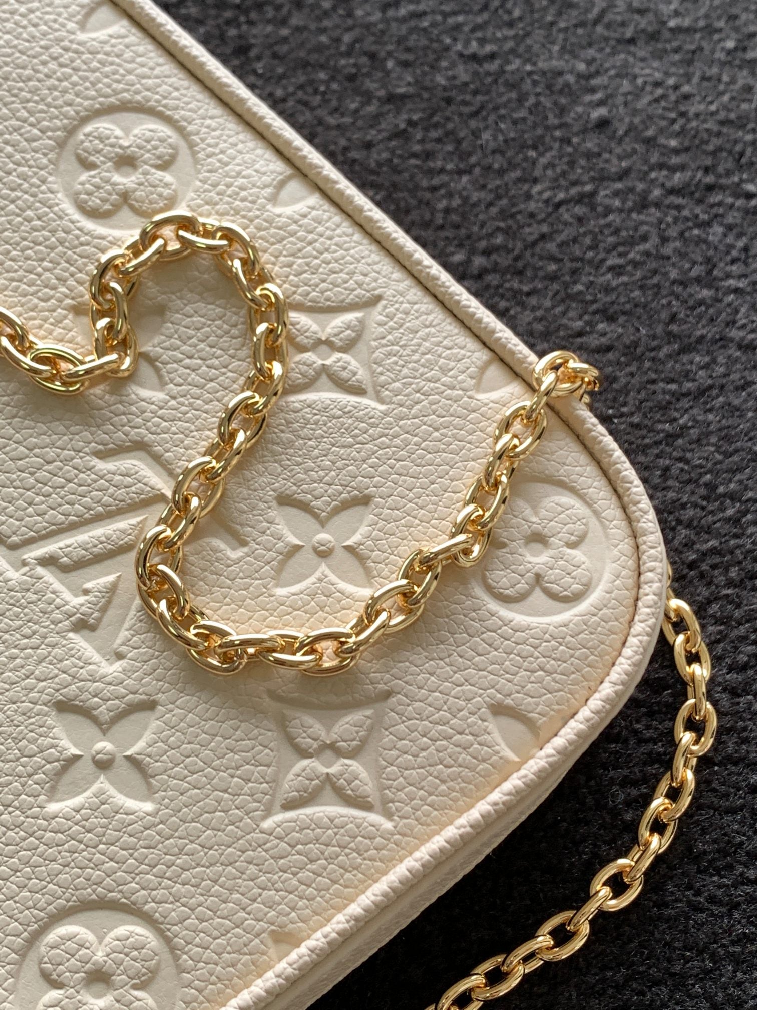Women's Floral Embossed Cream Shoulder Bag with Gold-Tone Chain Strap