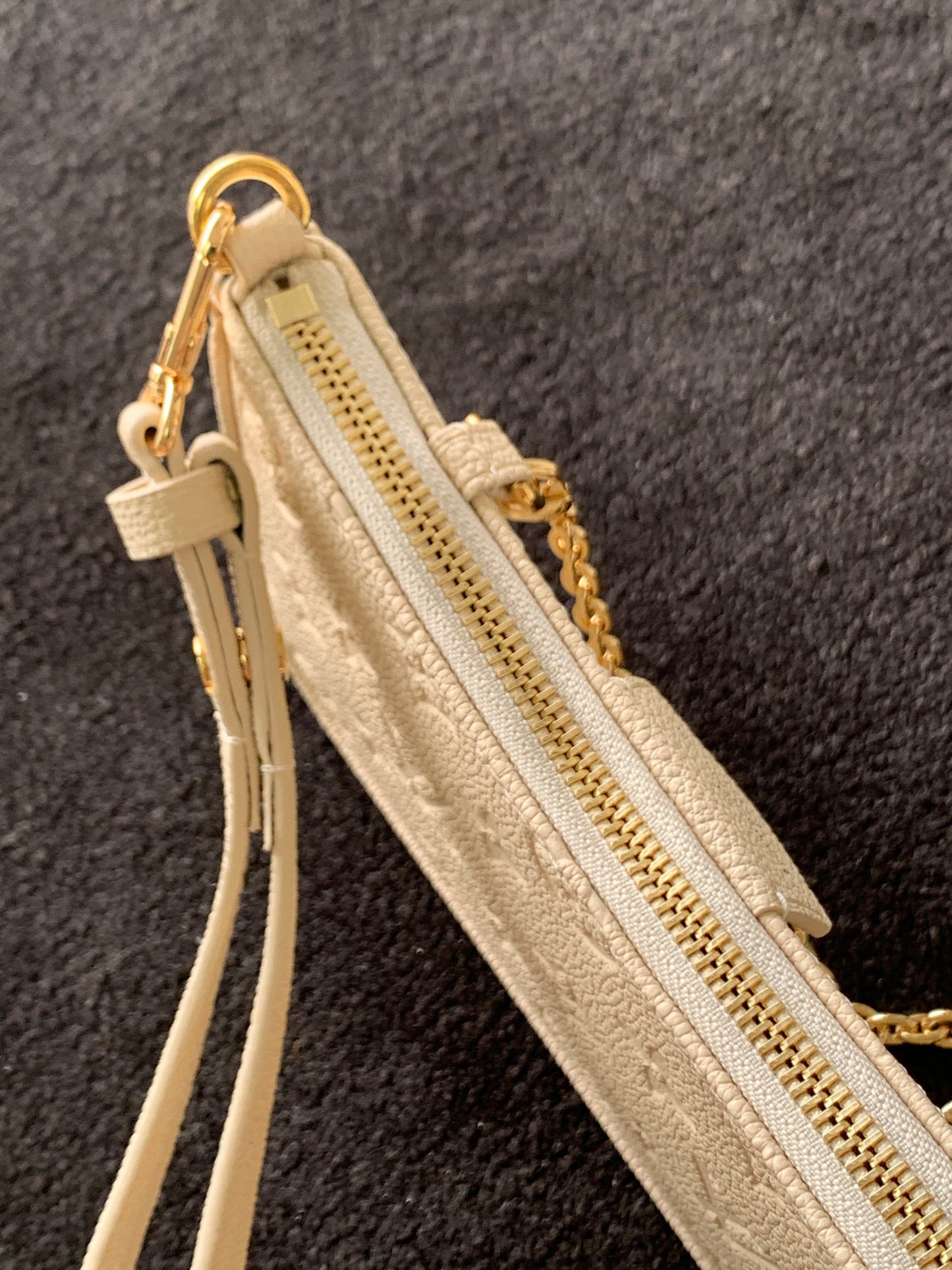 Women's Floral Embossed Cream Shoulder Bag with Gold-Tone Chain Strap