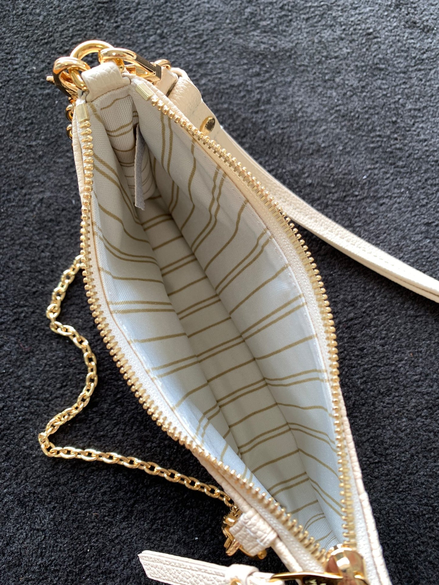 Women's Floral Embossed Cream Shoulder Bag with Gold-Tone Chain Strap