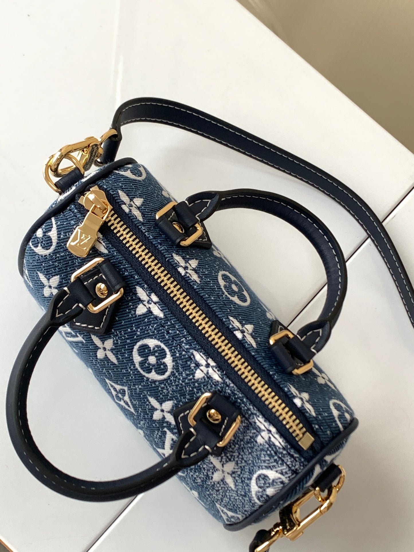 Louis Vuitton Nano Speedy Monogram Denim Handbag - Blue
