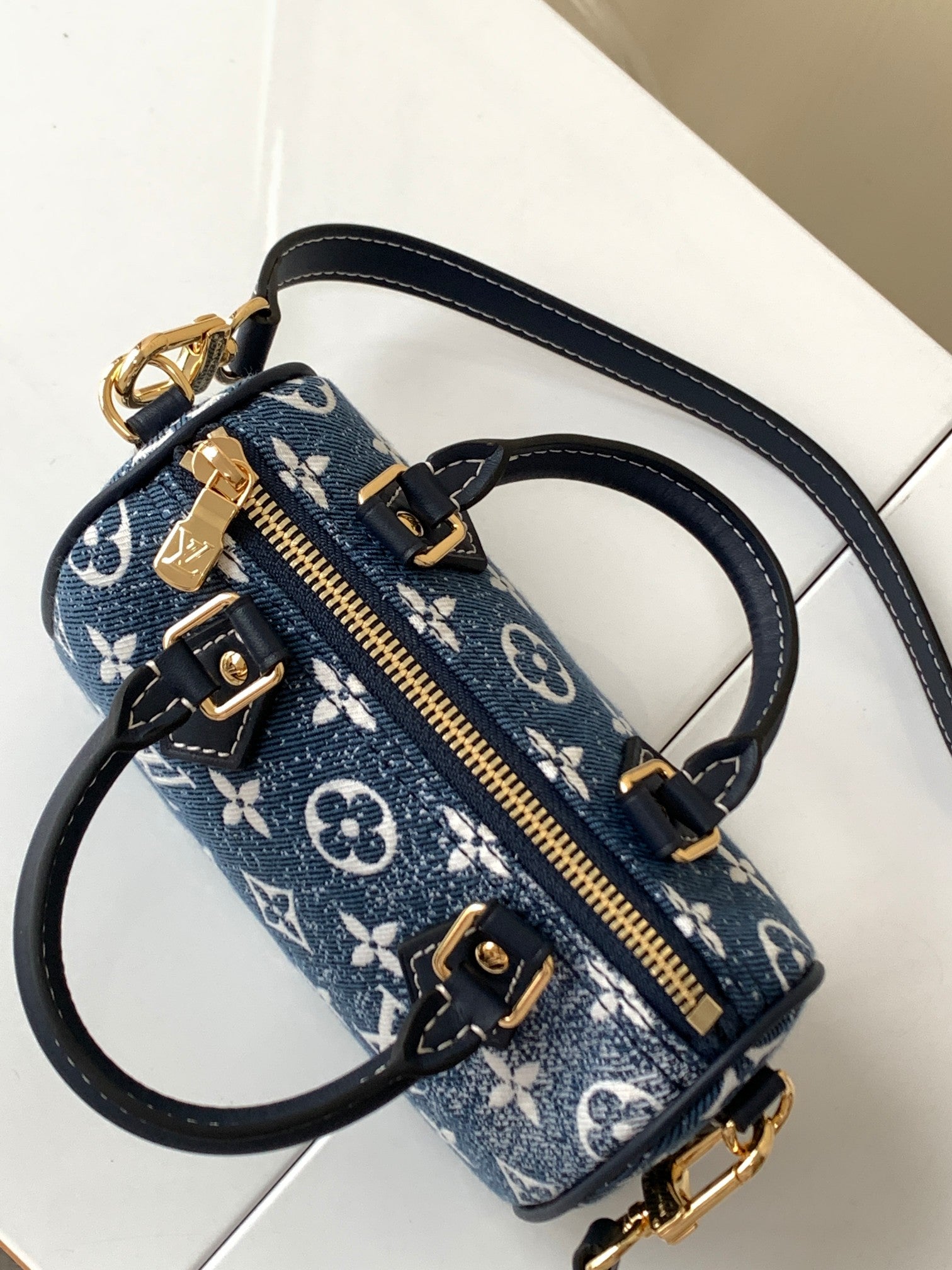 Louis Vuitton Nano Speedy Monogram Denim Handbag - Blue