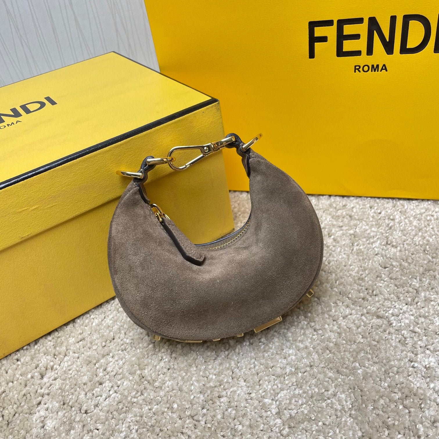 Fendi Fendigraphy Nano Suede Hobo Bag - Grey