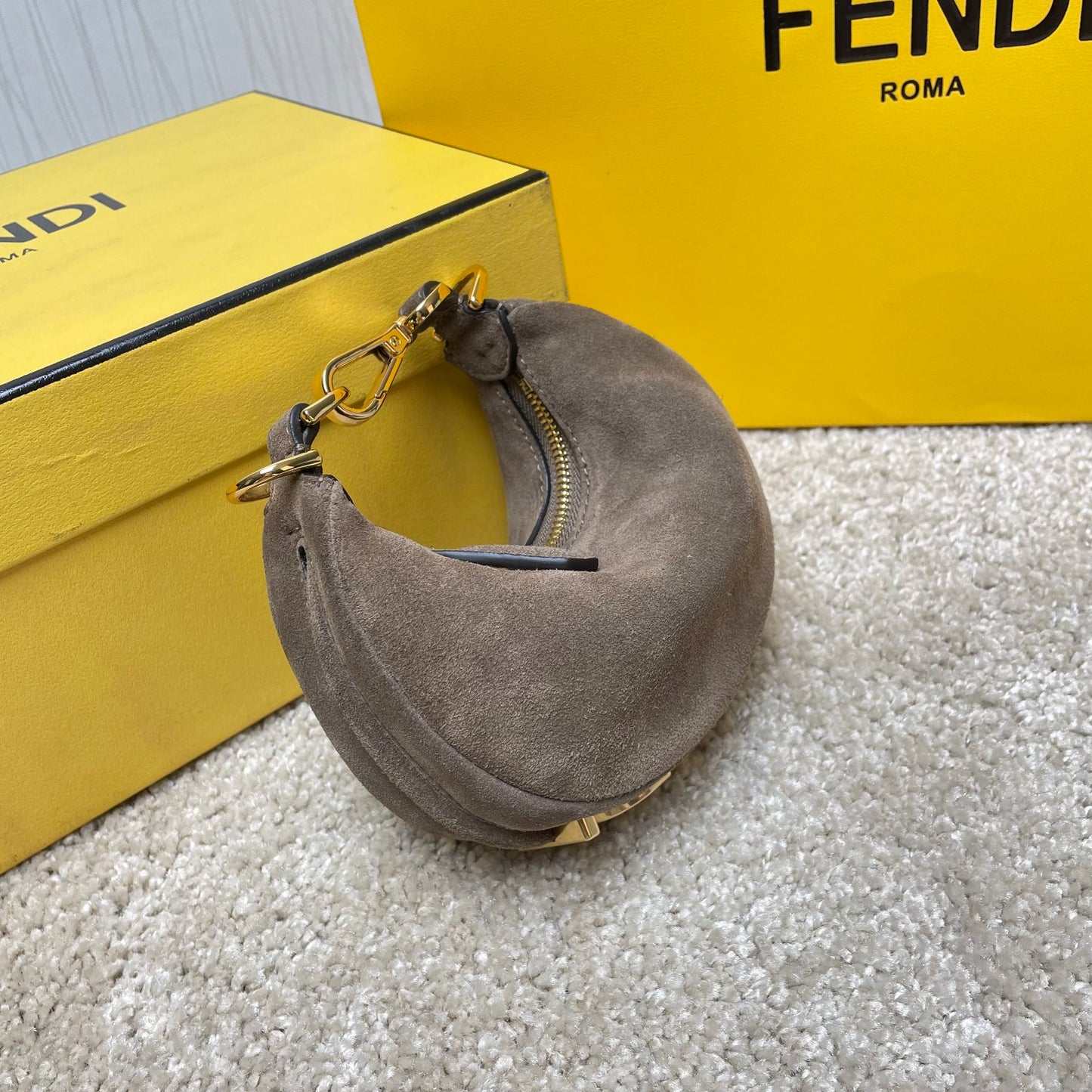 Fendi Fendigraphy Nano Suede Hobo Bag - Grey