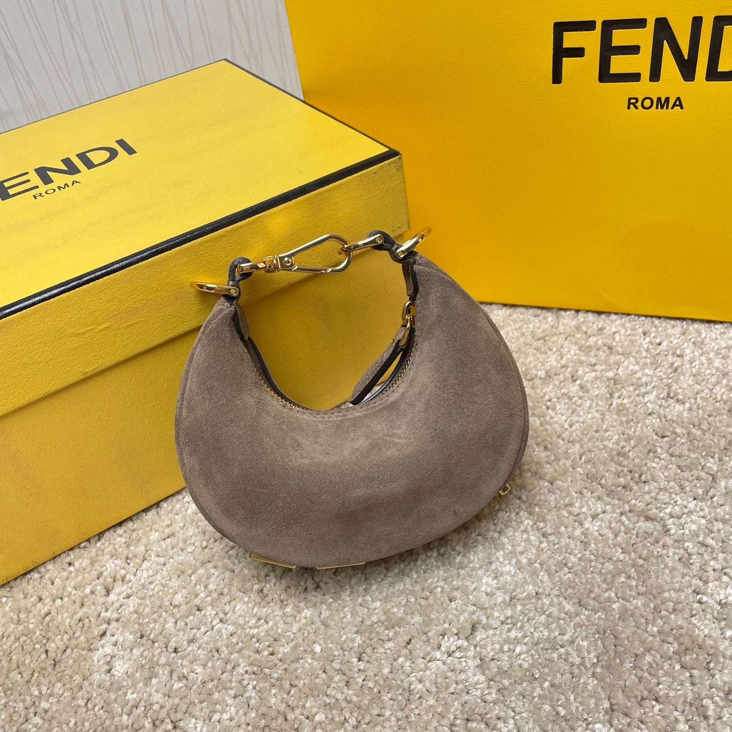 Fendi Fendigraphy Nano Suede Hobo Bag - Grey