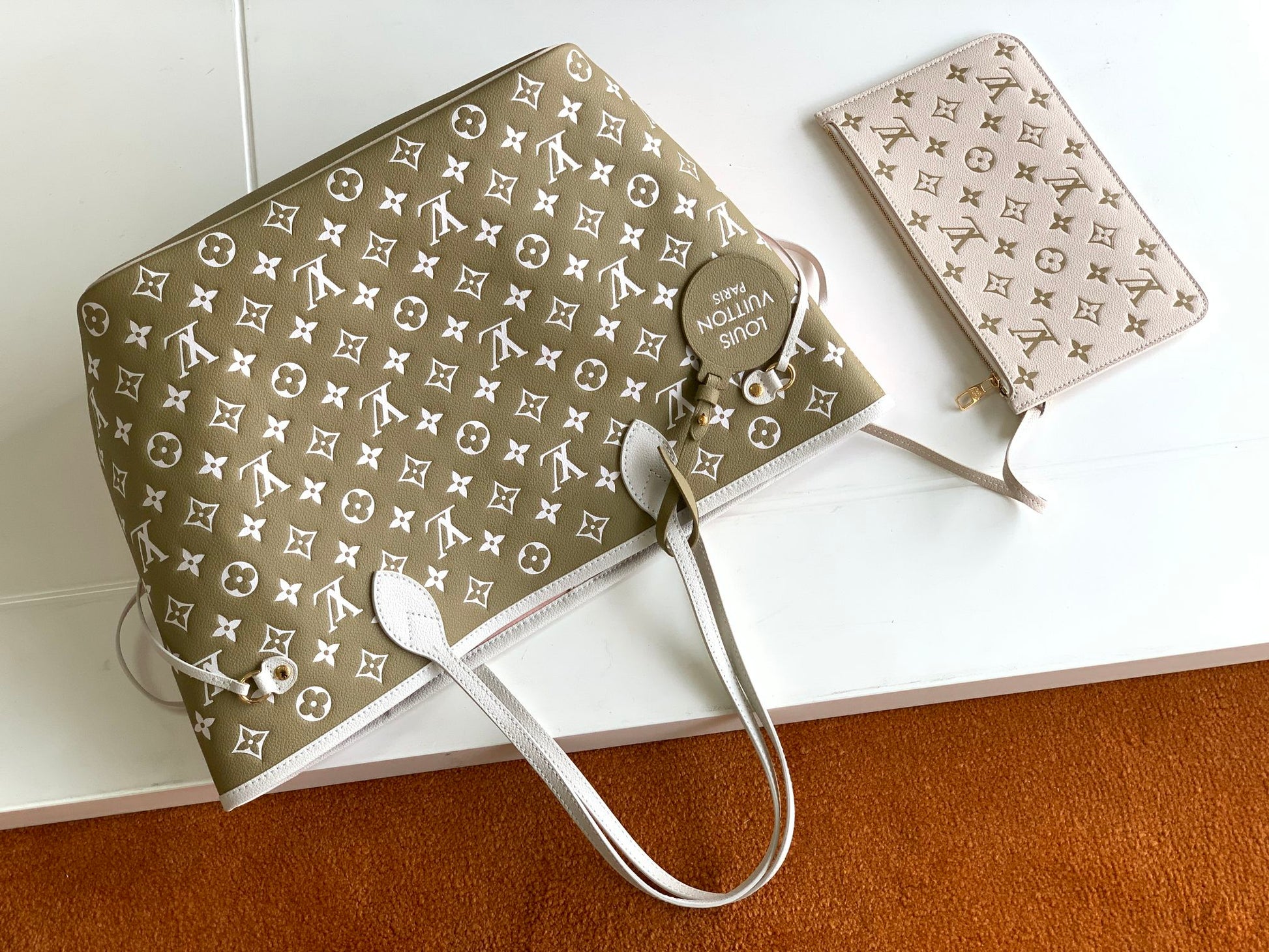 Louis Vuitton Khaki Green Monogram Canvas Tote Bag with Leather Top Handles