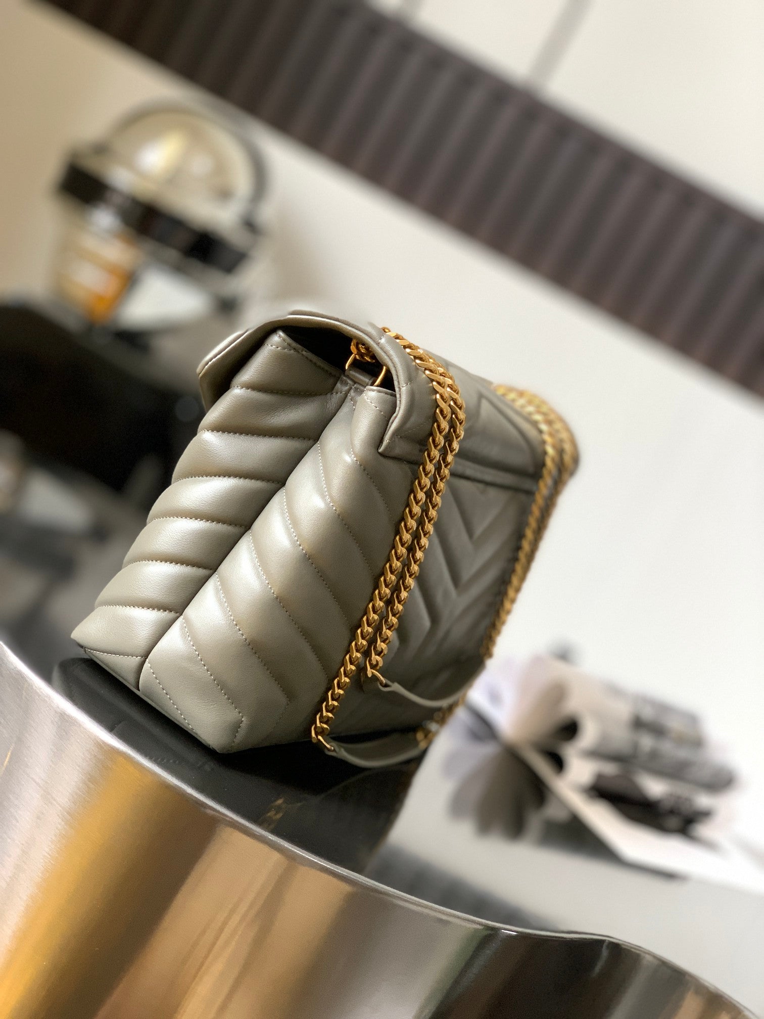 Saint Laurent Medium Loulou Monogram Quilted Leather Shoulder Bag - Grey