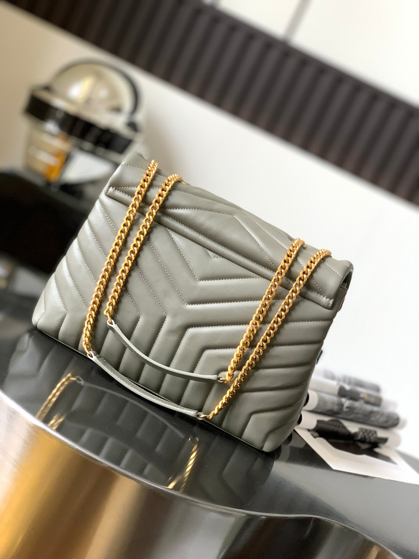 Saint Laurent Medium Loulou Monogram Quilted Leather Shoulder Bag - Grey