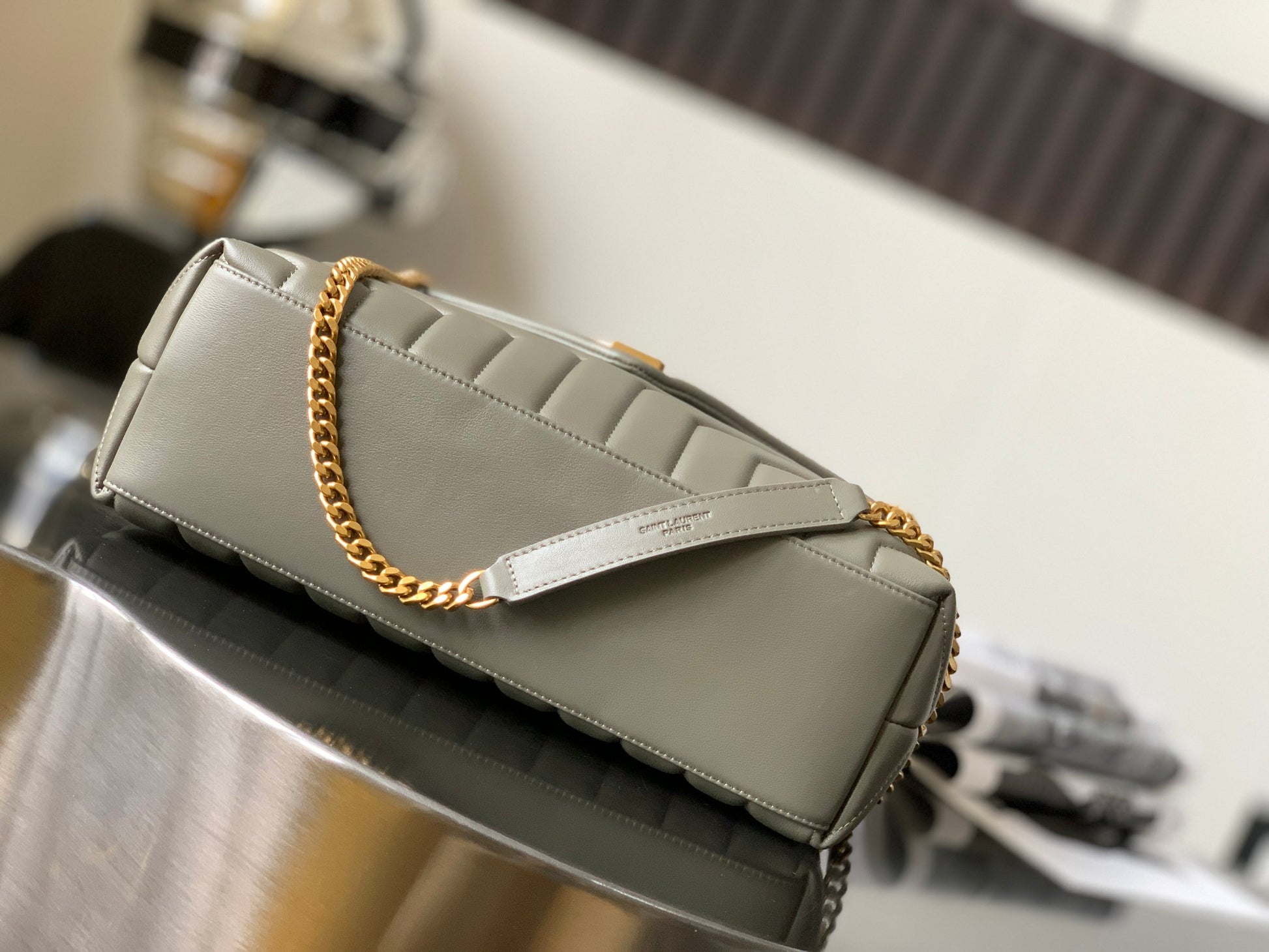 Saint Laurent Medium Loulou Monogram Quilted Leather Shoulder Bag - Grey