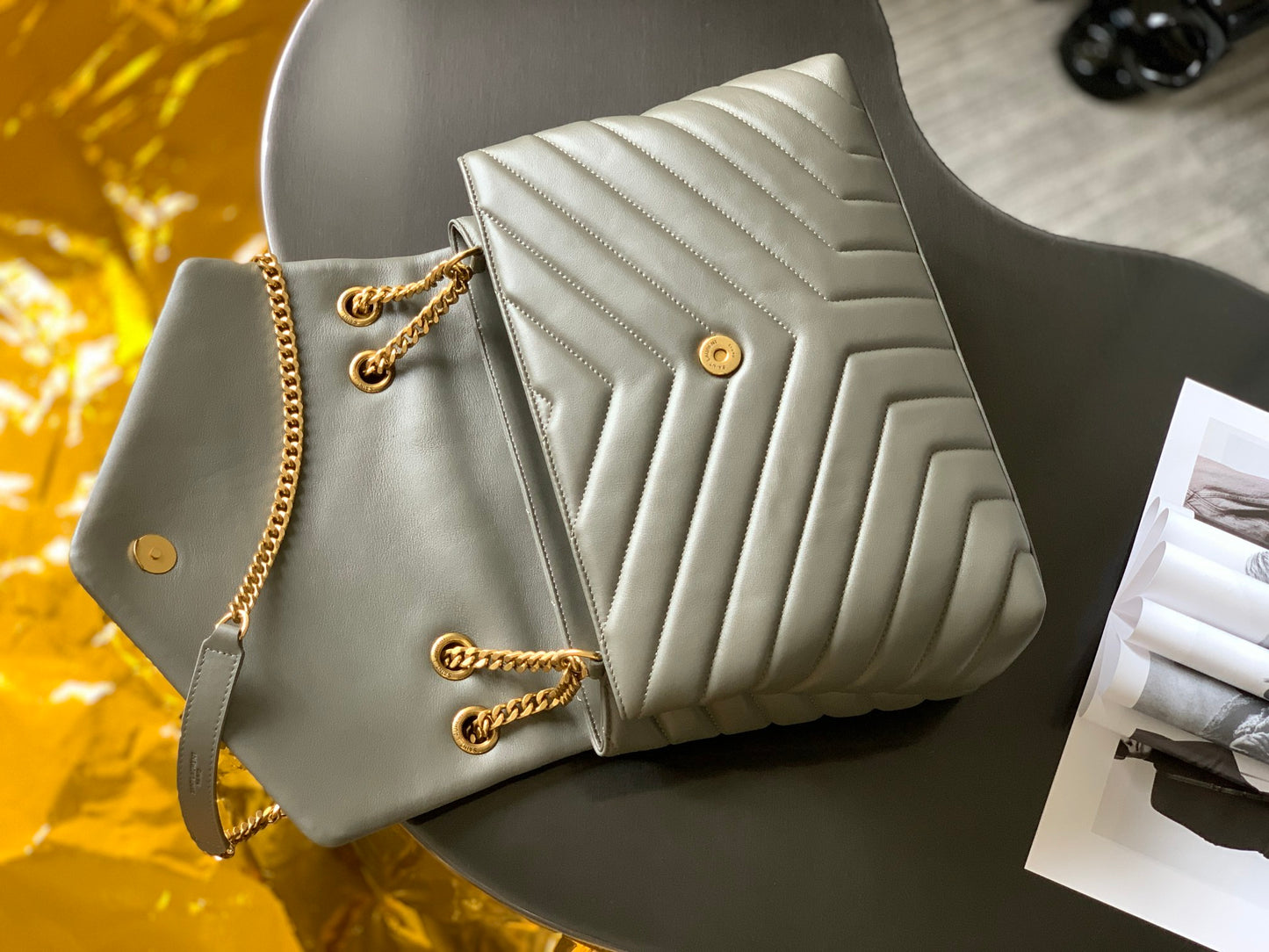 Saint Laurent Medium Loulou Monogram Quilted Leather Shoulder Bag - Grey