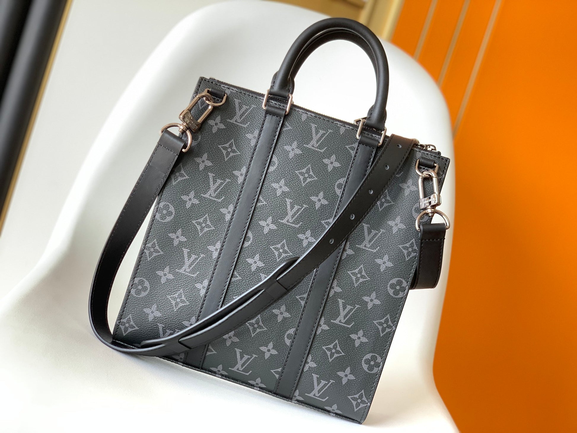 Louis Vuitton Sac Plat Monogram Eclipse Men's Crossbody Bag - Black/Grey