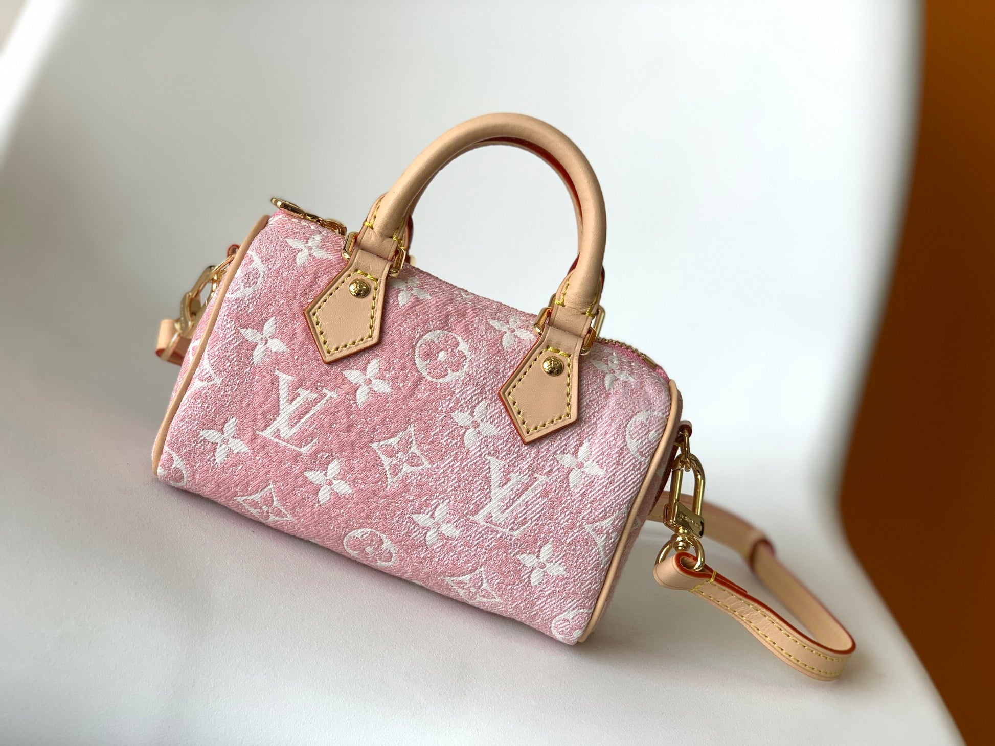 Louis Vuitton Nano Speedy Pink Monogram Denim Handbag