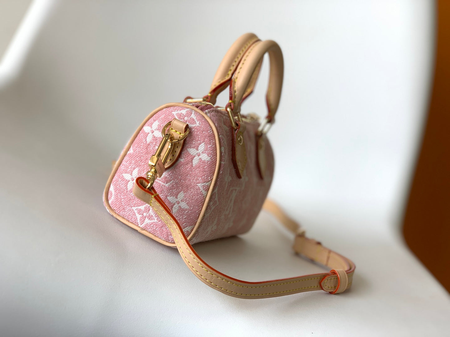 Louis Vuitton Pink Monogram Mini Crossbody Duffle Bag with Tan Leather Straps