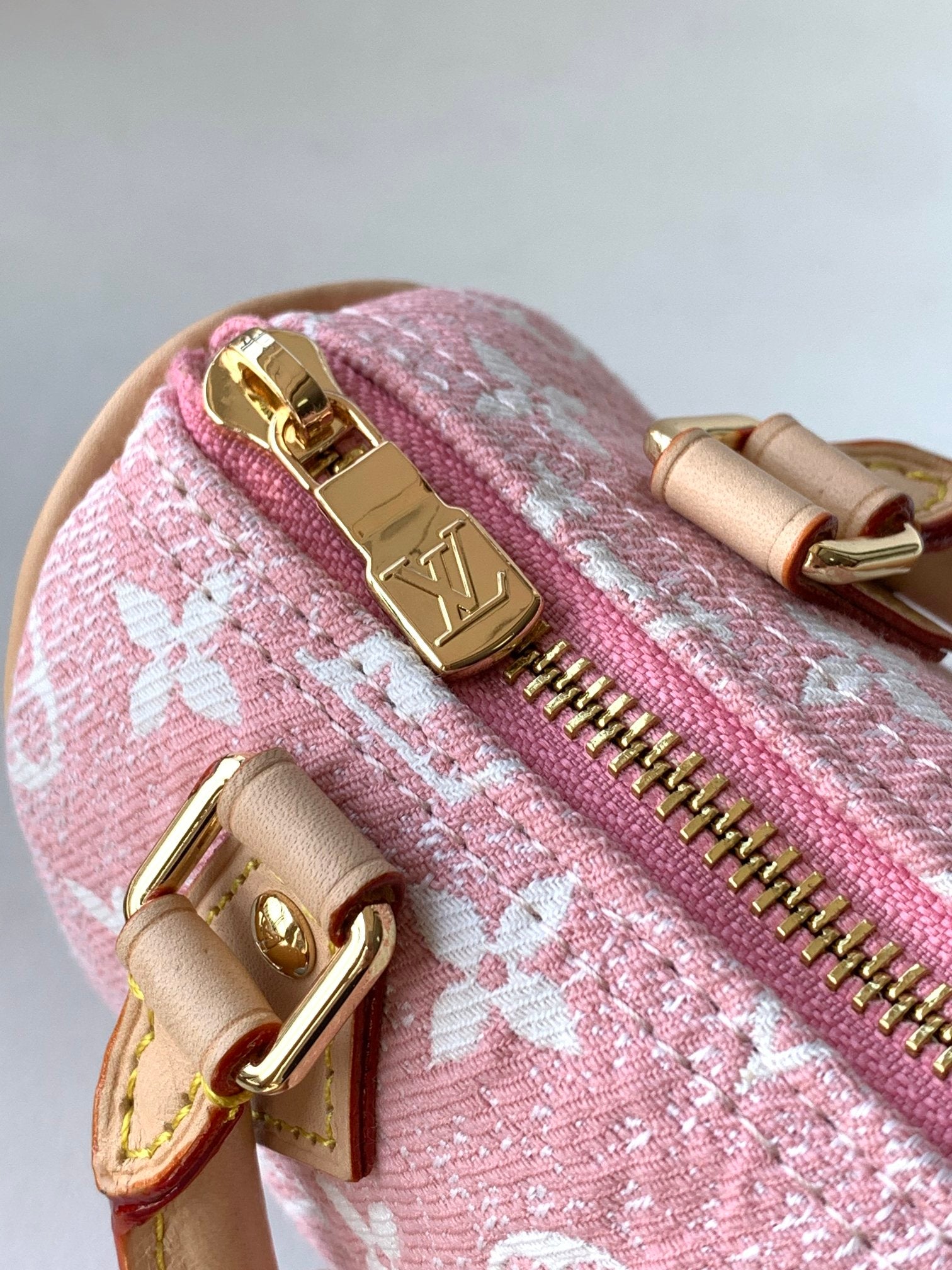 Louis Vuitton Pink Monogram Mini Crossbody Duffle Bag with Tan Leather Straps