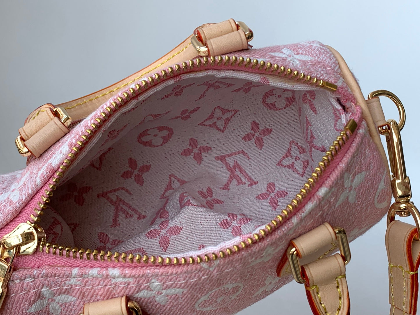 Louis Vuitton Nano Speedy Pink Monogram Denim Handbag