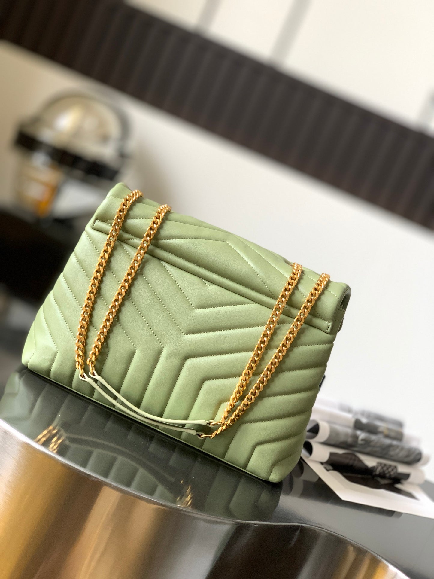 Saint Laurent Loulou Small Chain Bag in Quilted Leather - Mint Green