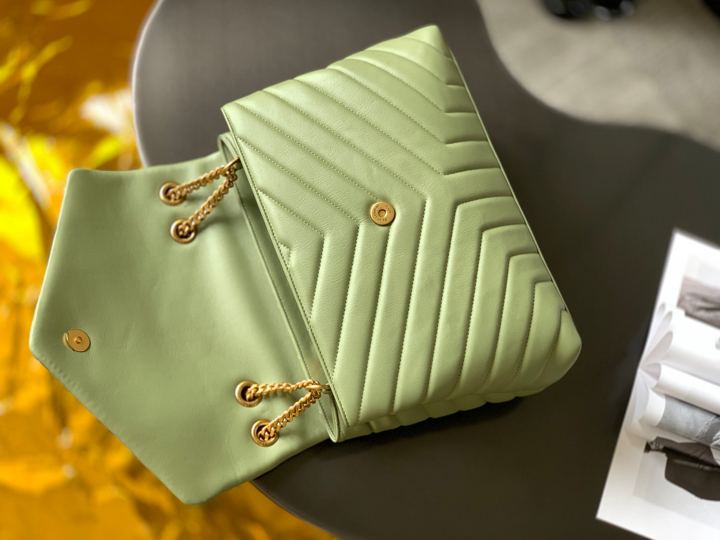 Saint Laurent Loulou Small Chain Bag in Quilted Leather - Mint Green