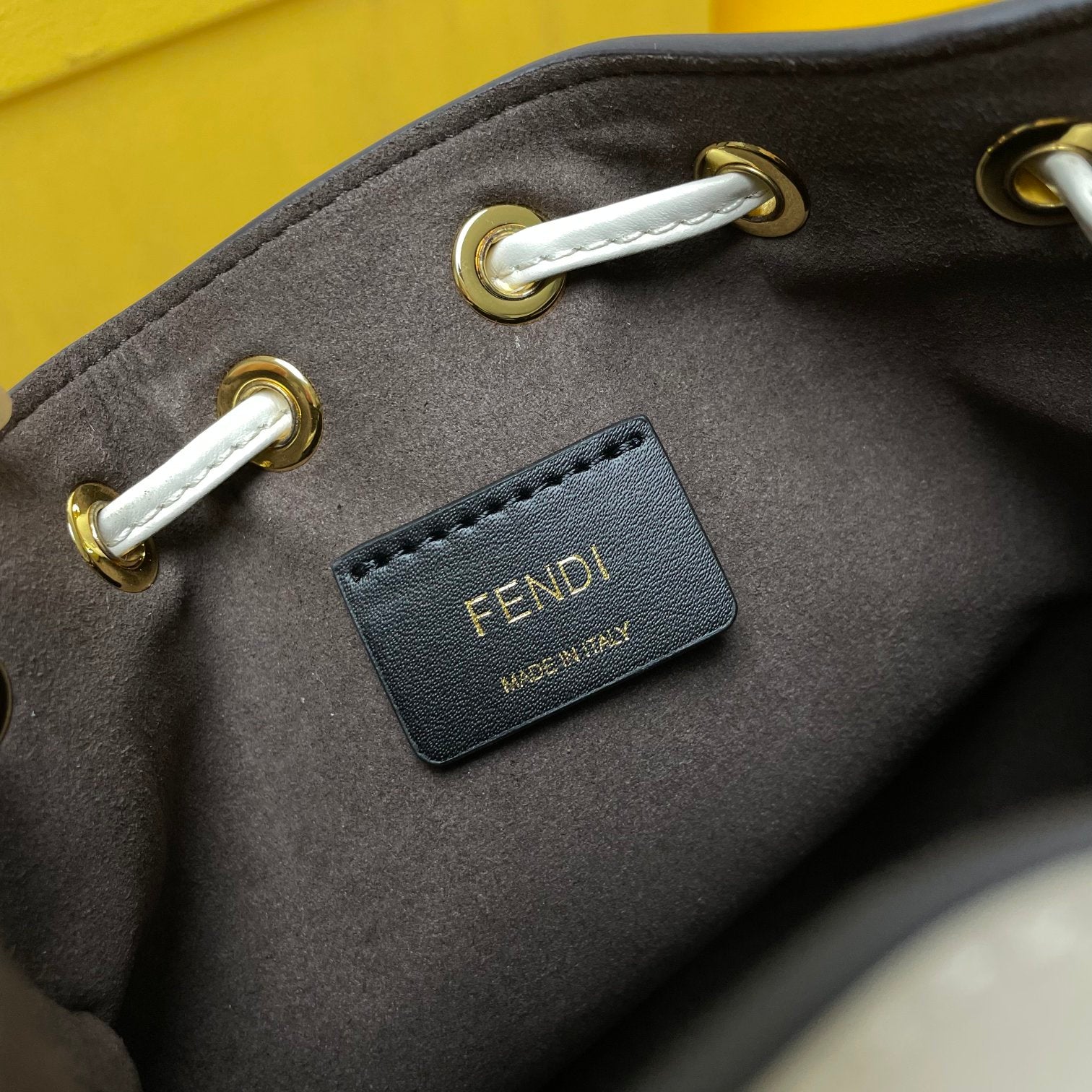 Fendi Mini Mon Tresor White Leather Bucket Bag with Fendi Roma Logo