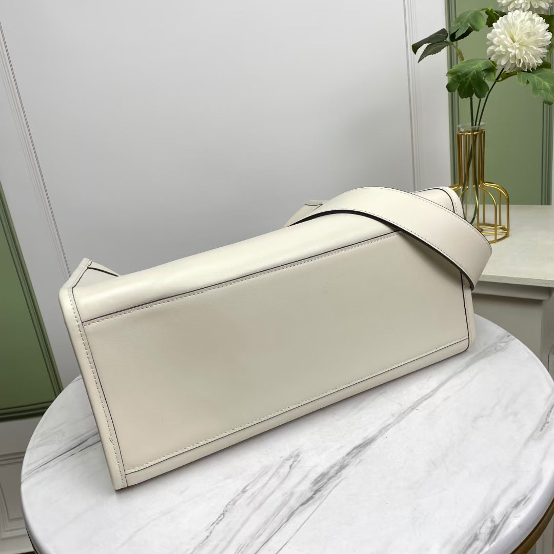 Fendi Sunshine Shopper Large White Canvas Tote Bag with Tortoiseshell Handles