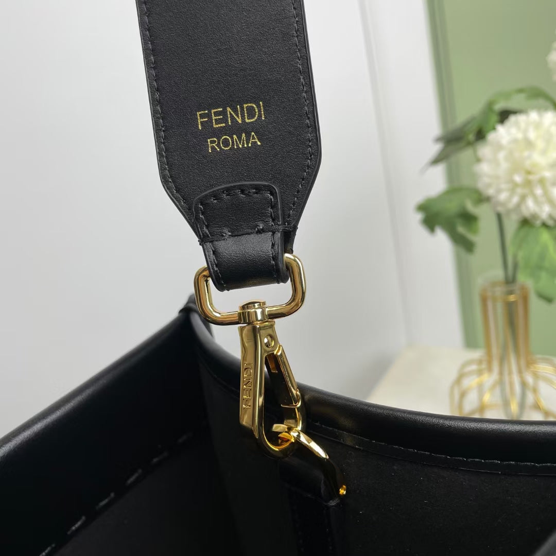 Fendi Sunshine Shopper Medium Black Leather Tote Bag