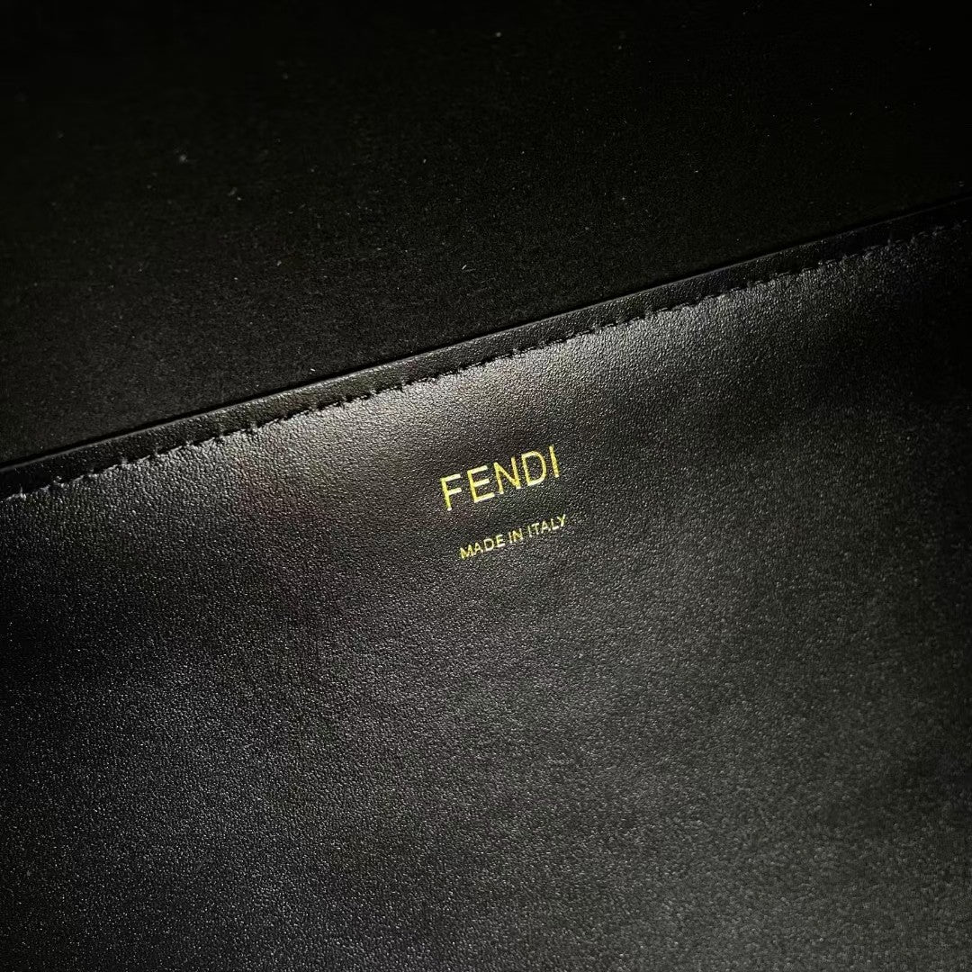 Fendi Sunshine Shopper Medium Black Leather Tote Bag