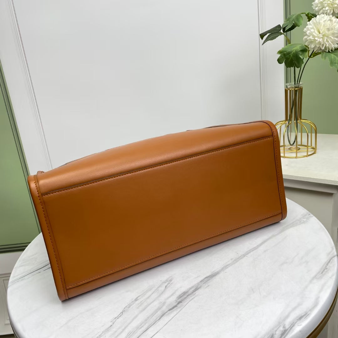 Fendi Sunshine Large Leather Shopper Tote Bag - Tan Brown